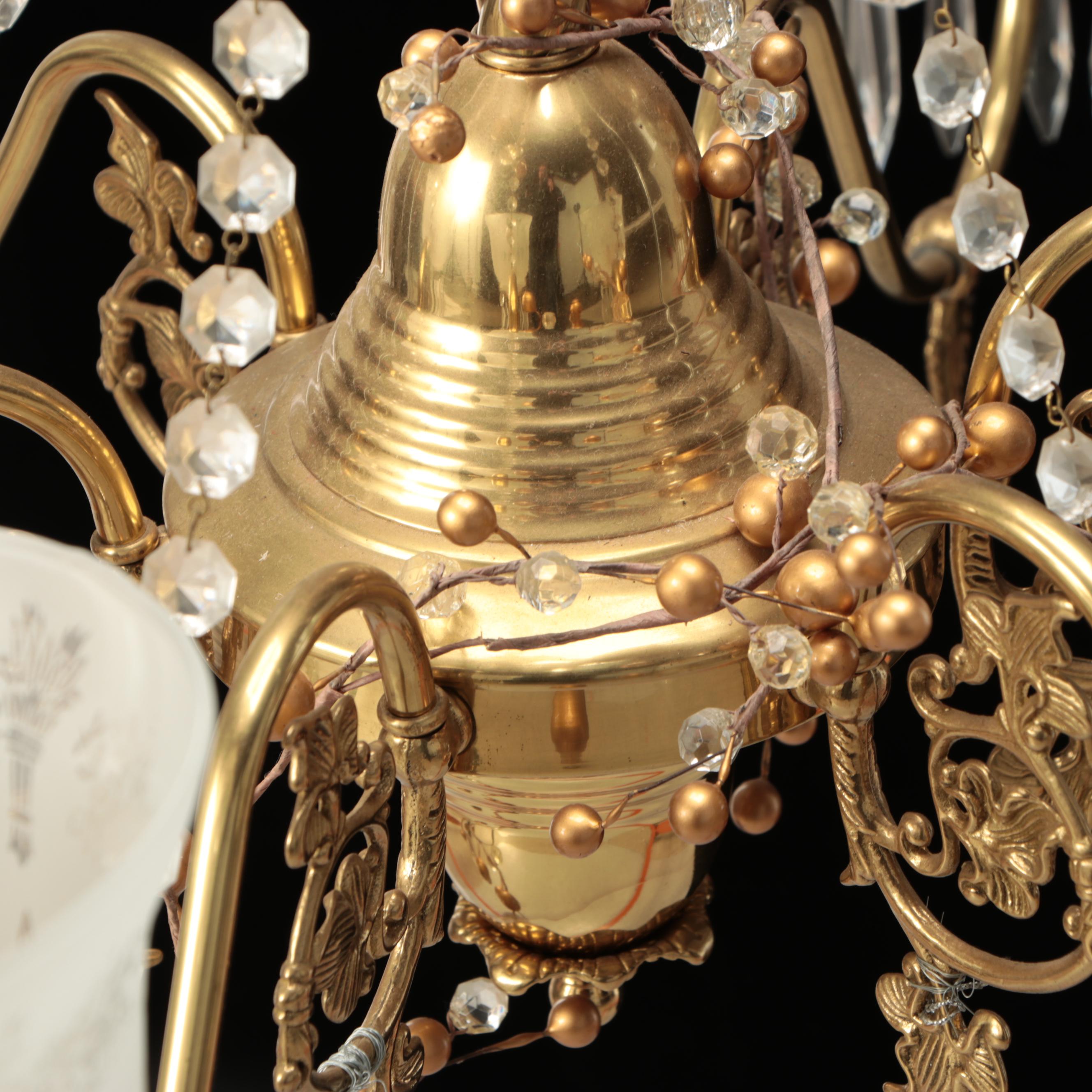 Fleur-de-Lis Torchère Shade Brass Finish Chandelier