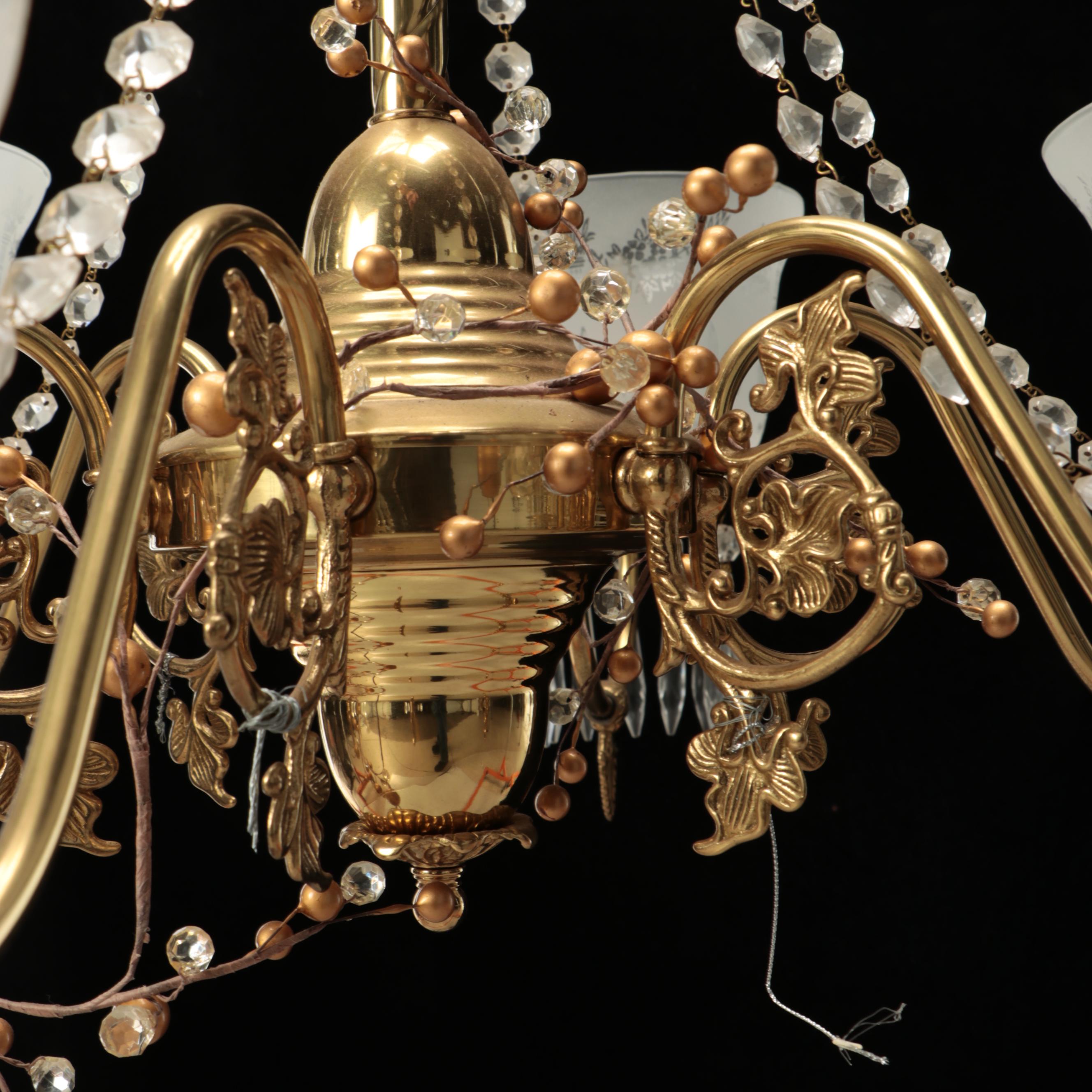 Fleur-de-Lis Torchère Shade Brass Finish Chandelier