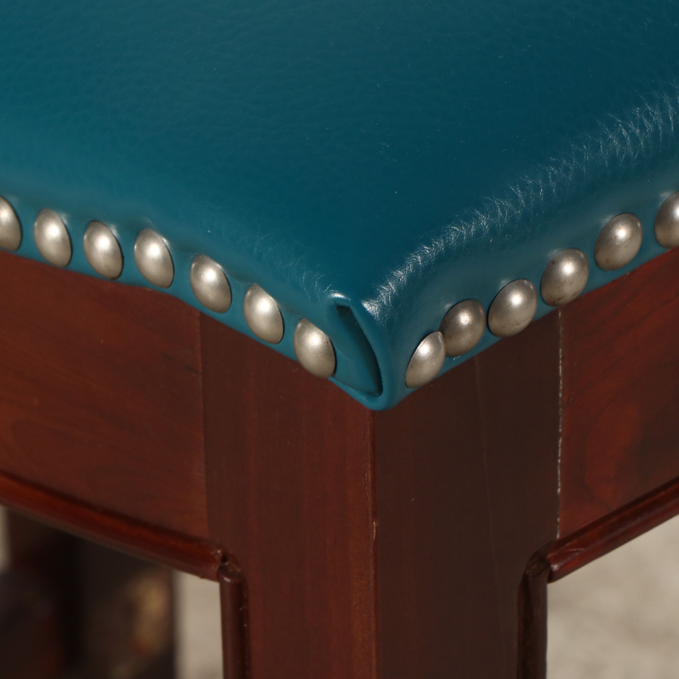 Pair of Walnut Finish Stools with Nailhead Trim Accented Faux Leather Seats