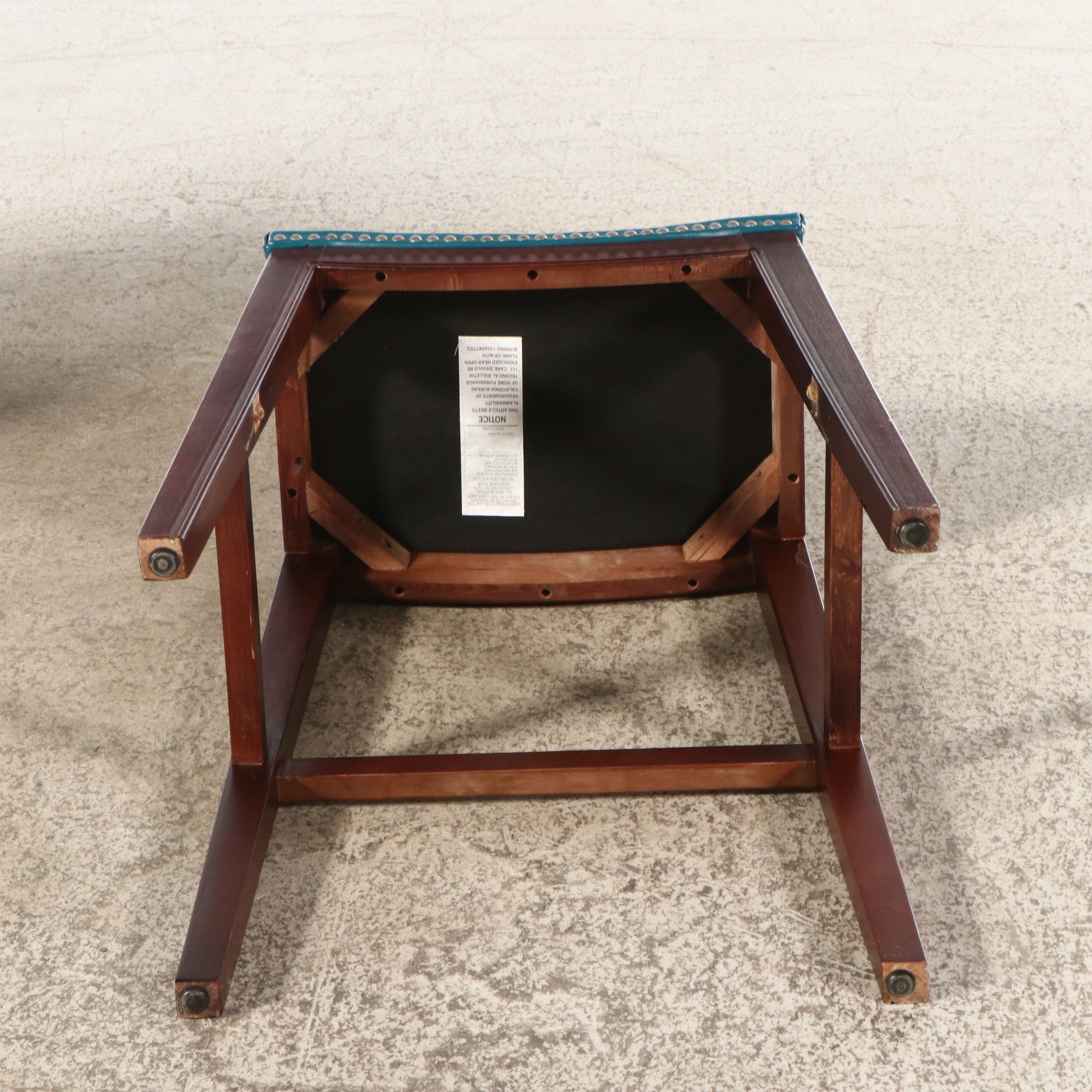 Pair of Walnut Finish Stools with Nailhead Trim Accented Faux Leather Seats