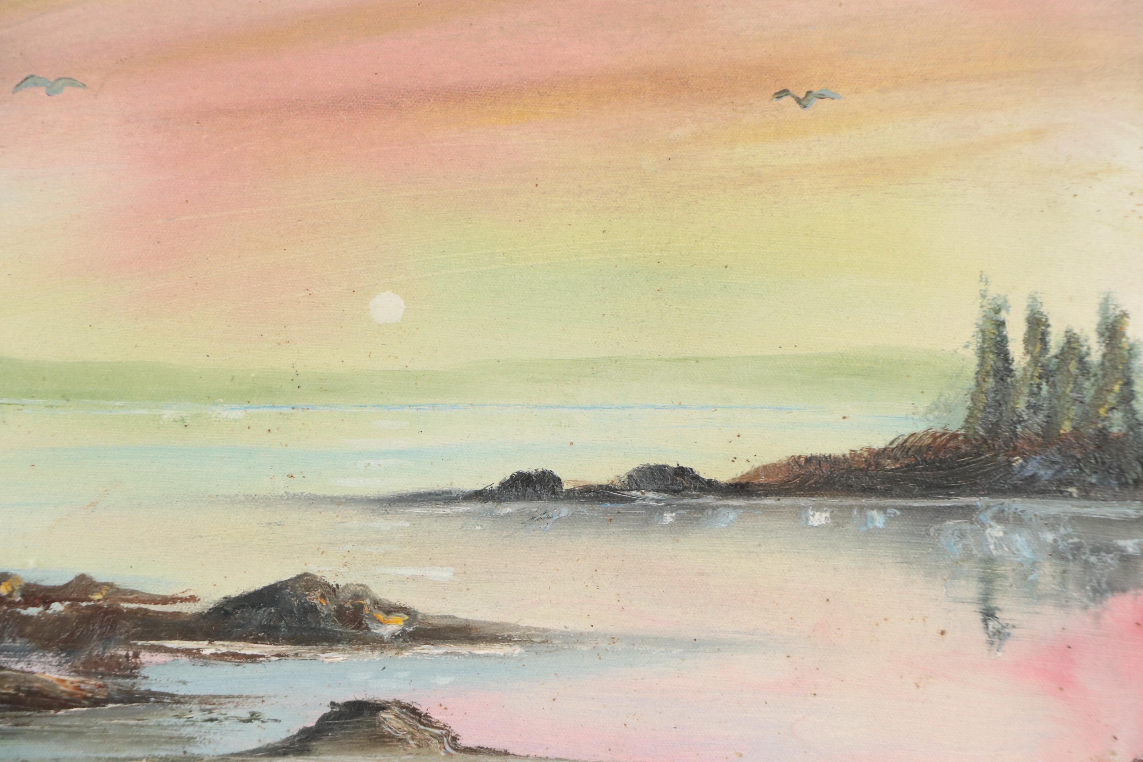 Coastal Landscape at Sunset Oil Painting, 20th Century