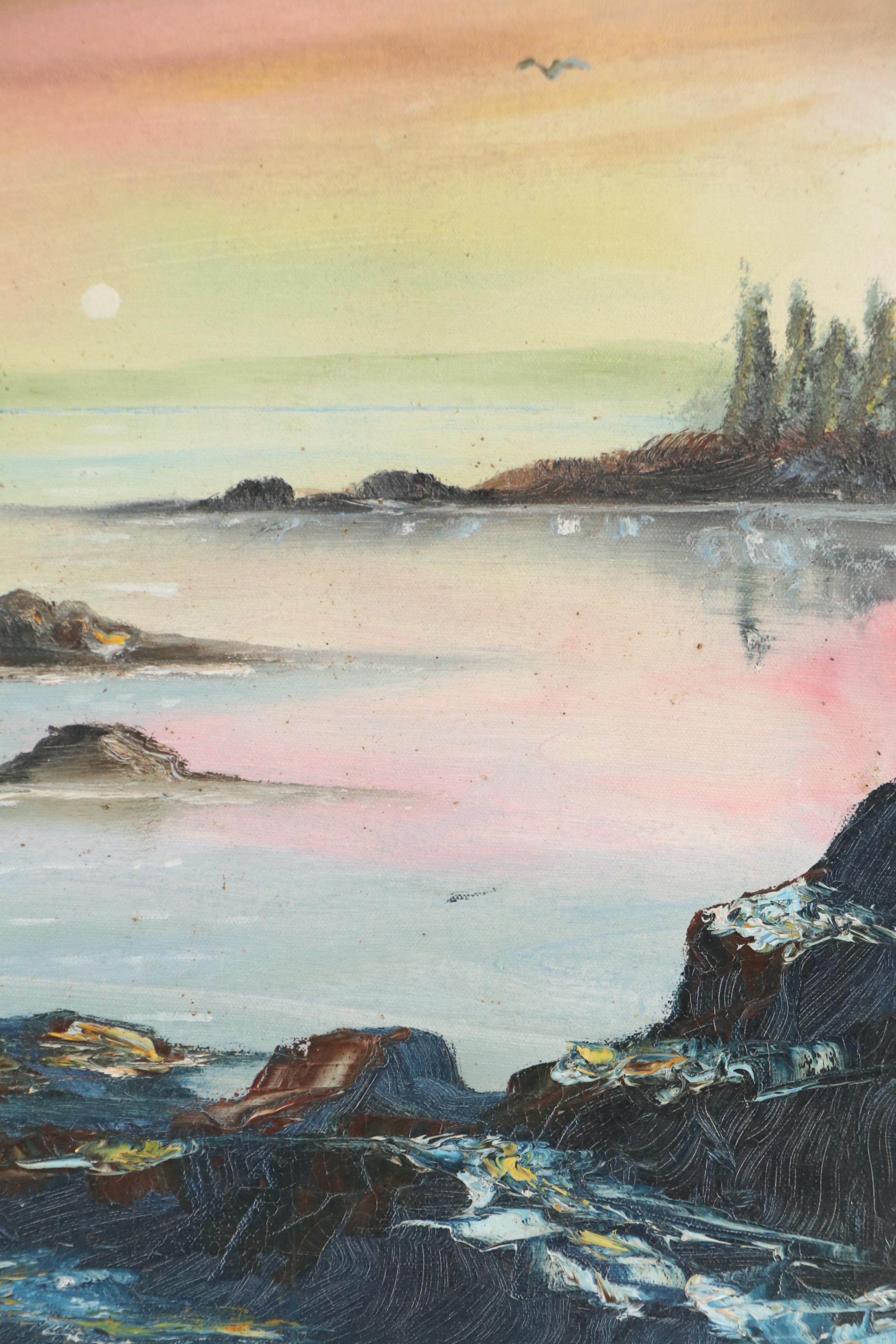 Coastal Landscape at Sunset Oil Painting, 20th Century