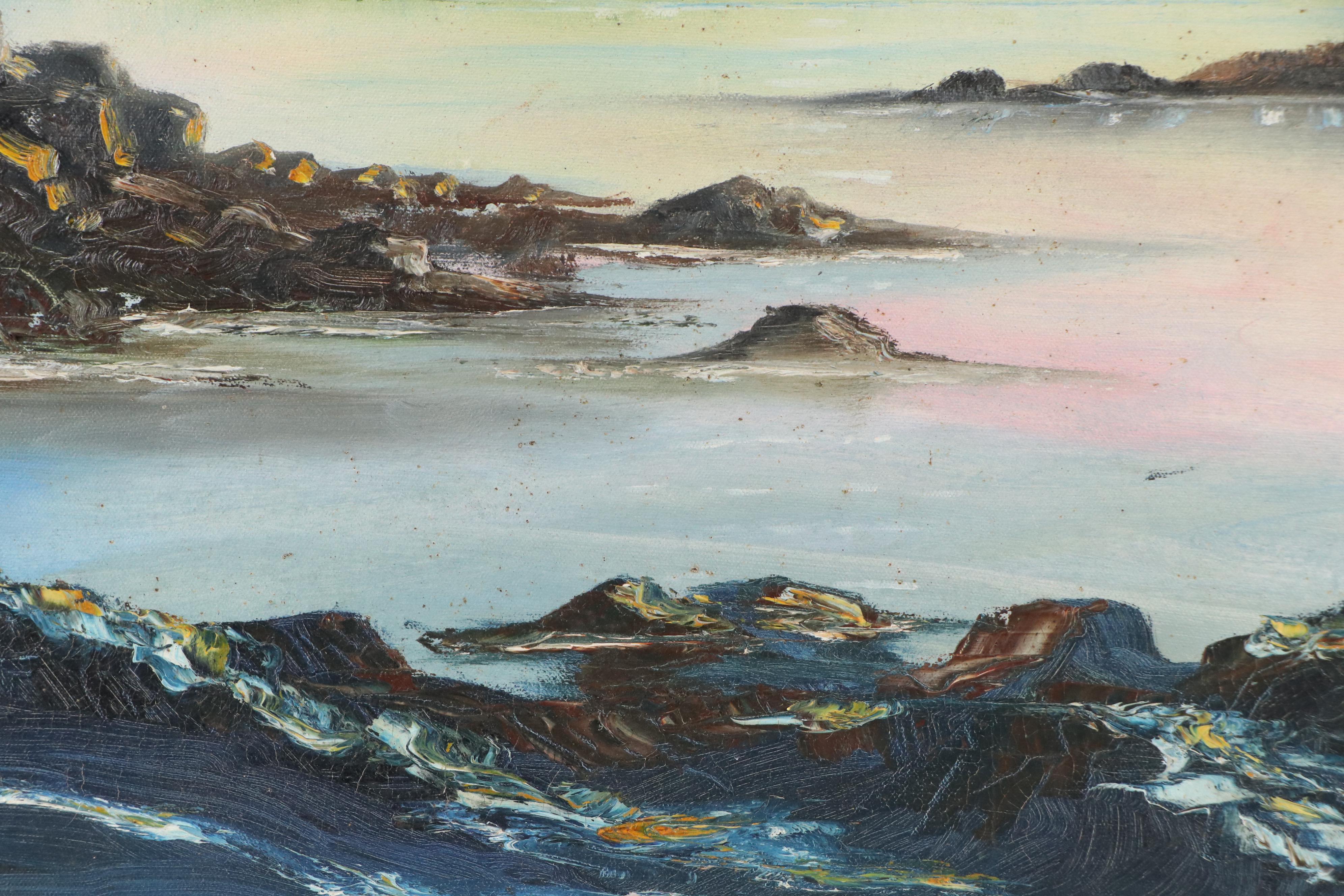 Coastal Landscape at Sunset Oil Painting, 20th Century