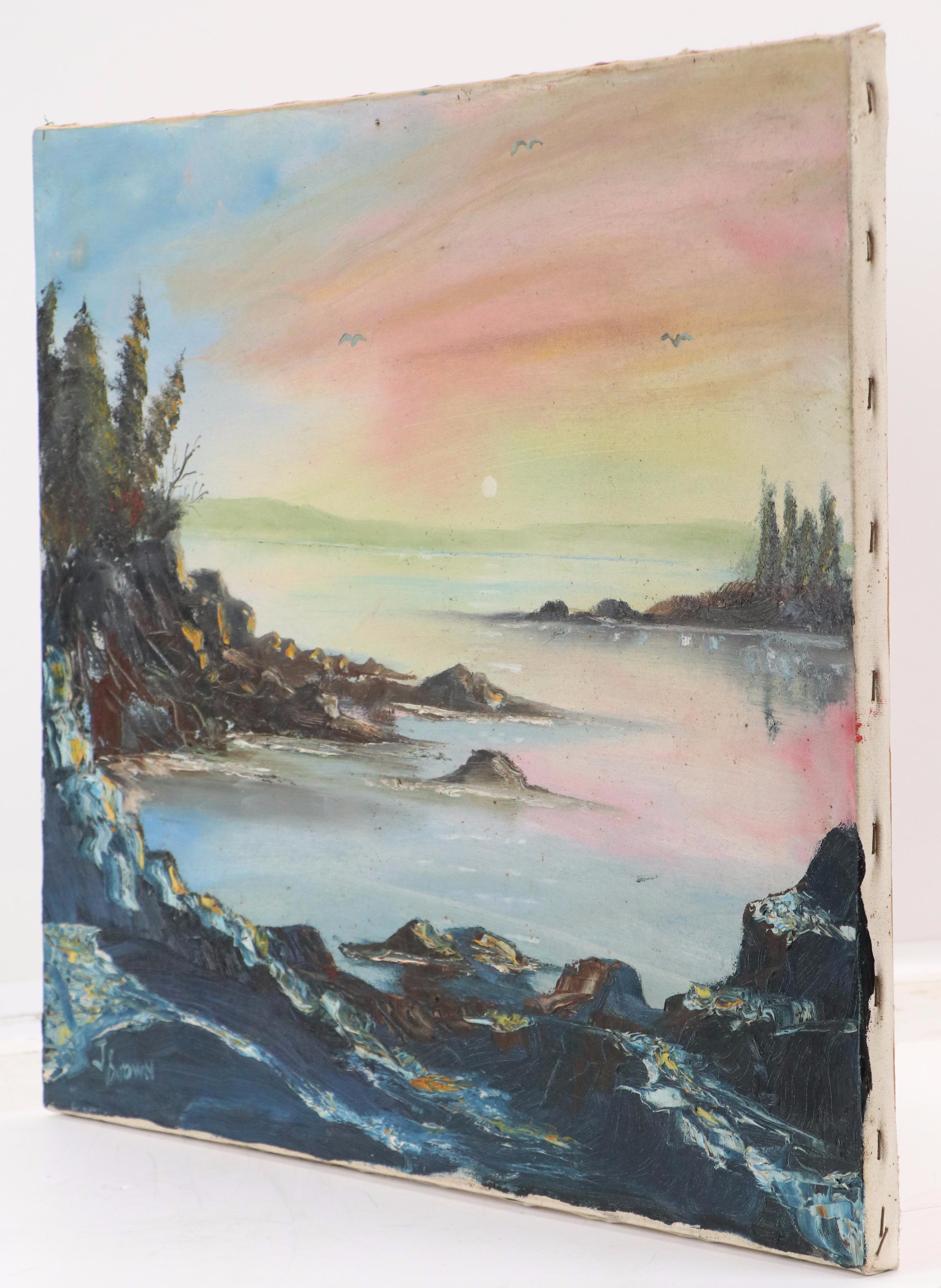 Coastal Landscape at Sunset Oil Painting, 20th Century