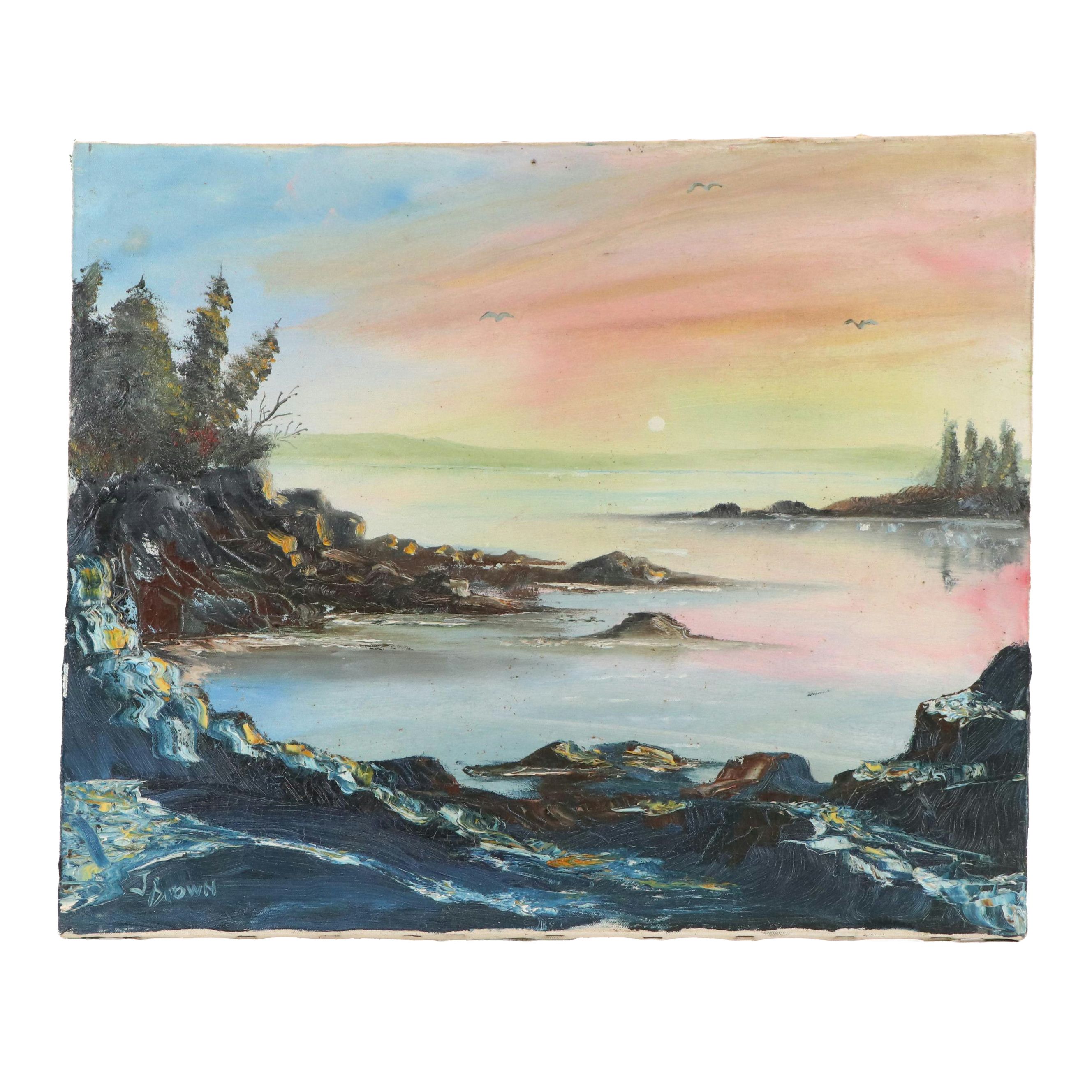 Coastal Landscape at Sunset Oil Painting, 20th Century