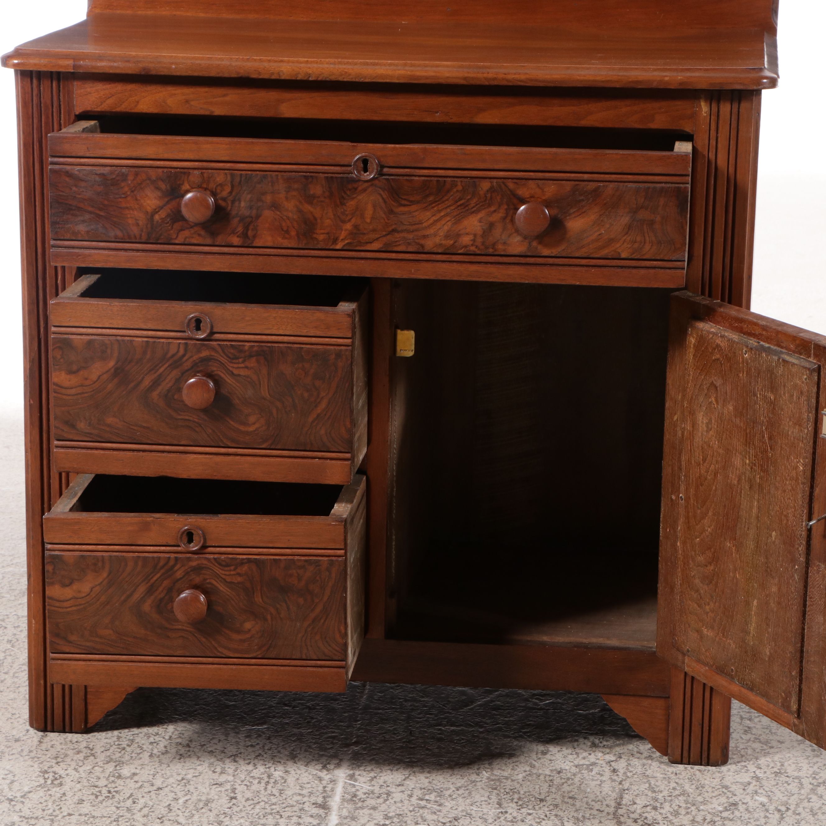 Victorian Walnut and Burl Washstand, Late 19th Century