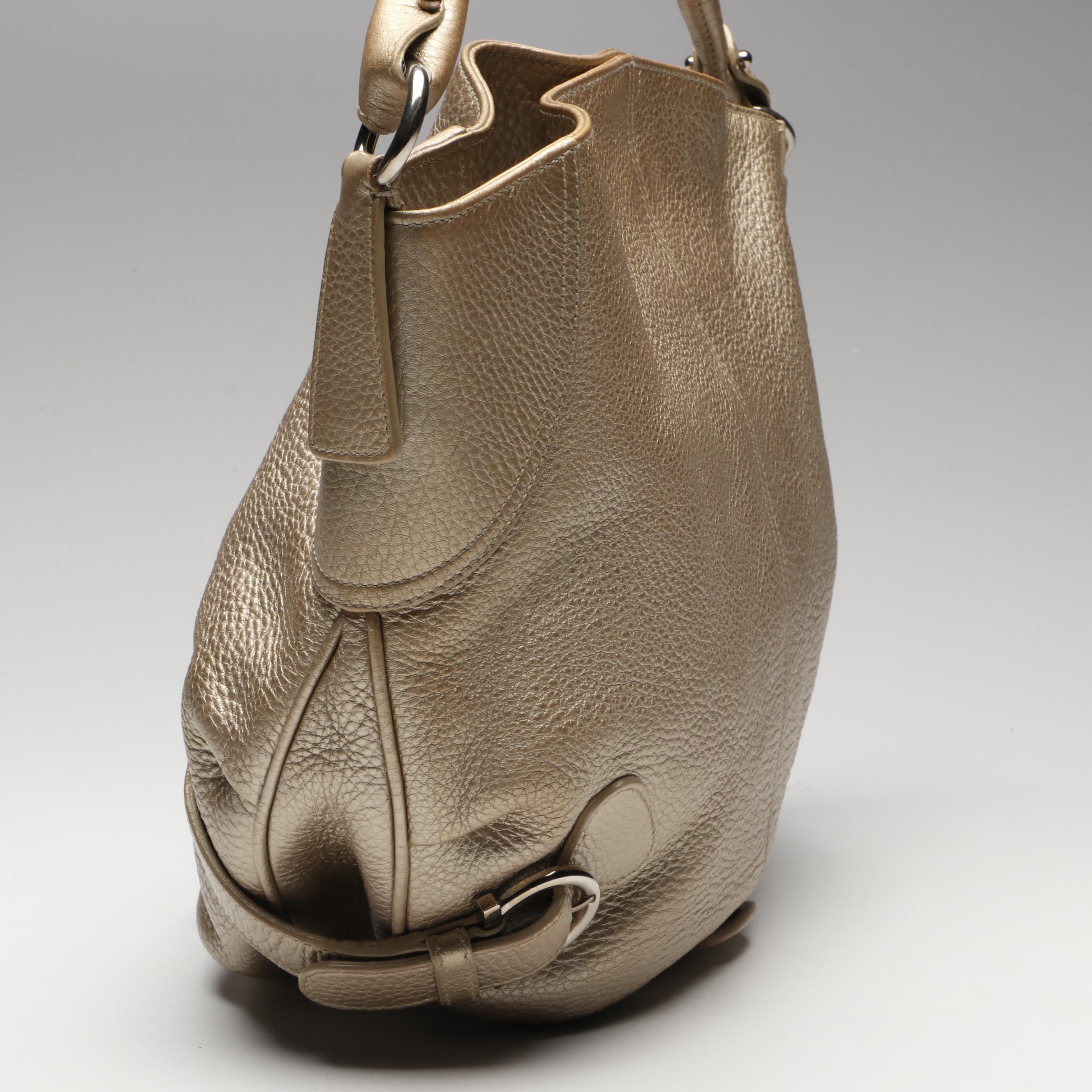 Salvatore Ferragamo Gancini Buckle Hobo Shoulder Bag in Metallic Leather