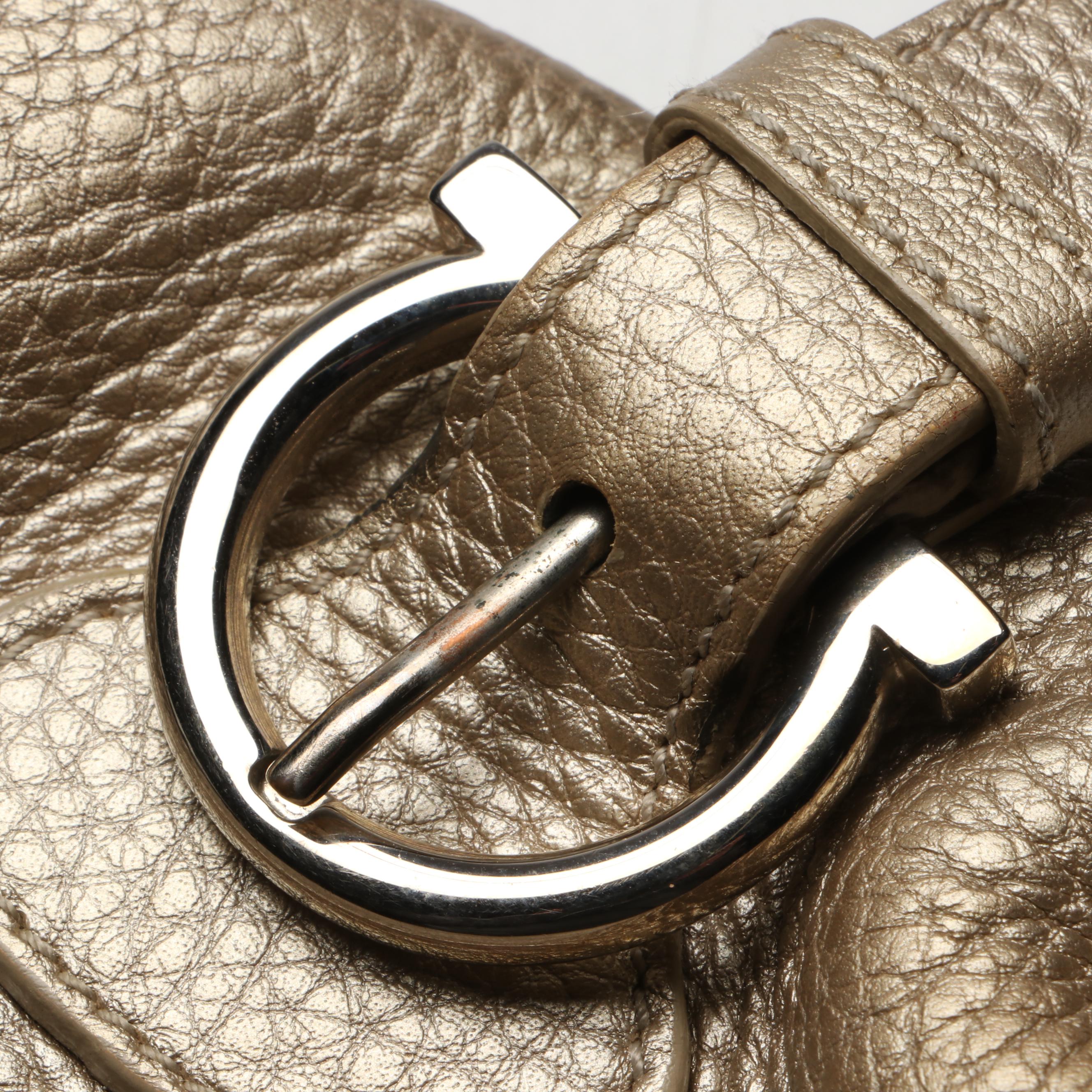 Salvatore Ferragamo Gancini Buckle Hobo Shoulder Bag in Metallic Leather