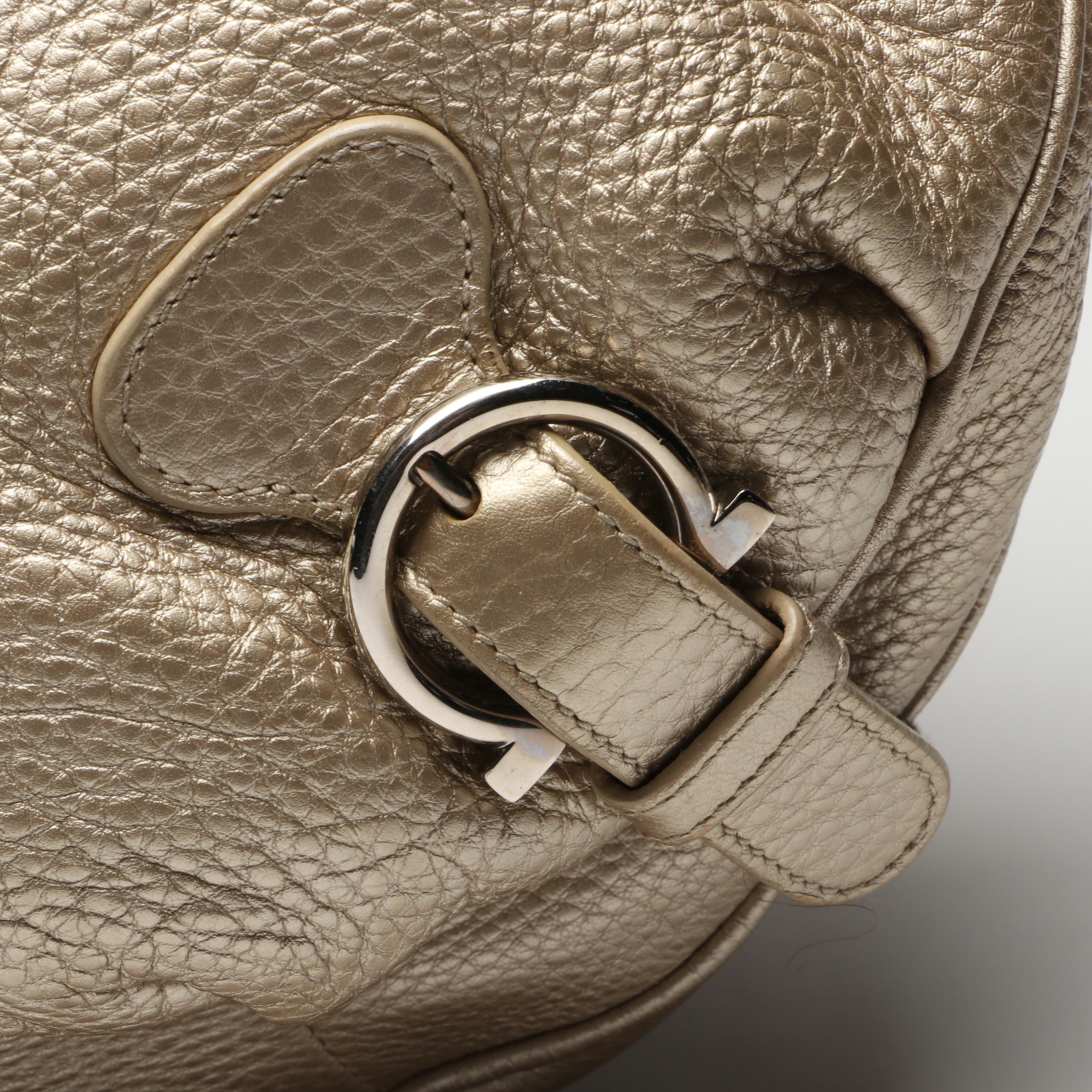 Salvatore Ferragamo Gancini Buckle Hobo Shoulder Bag in Metallic Leather