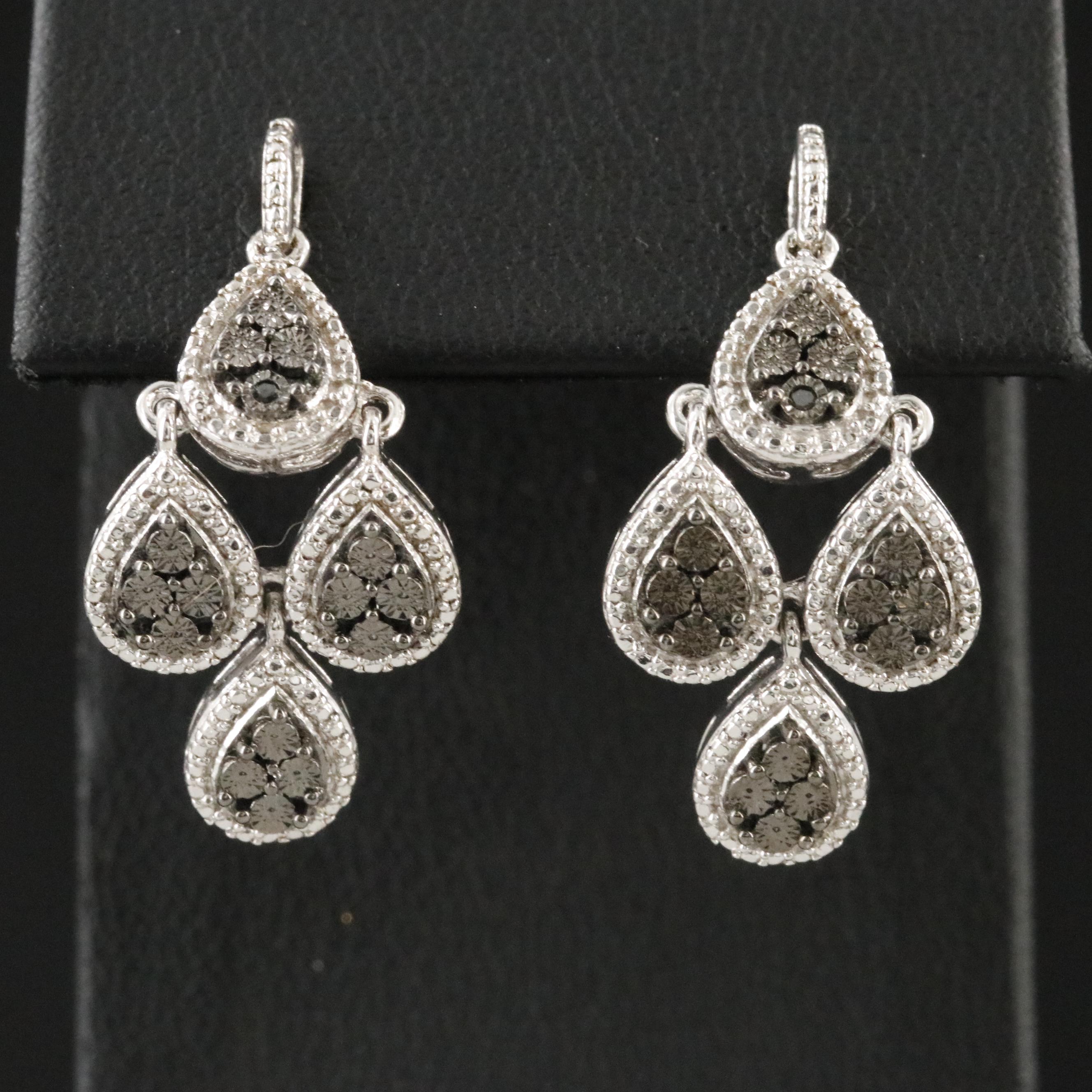 Sterling Drop Earrings with Diamond Accents