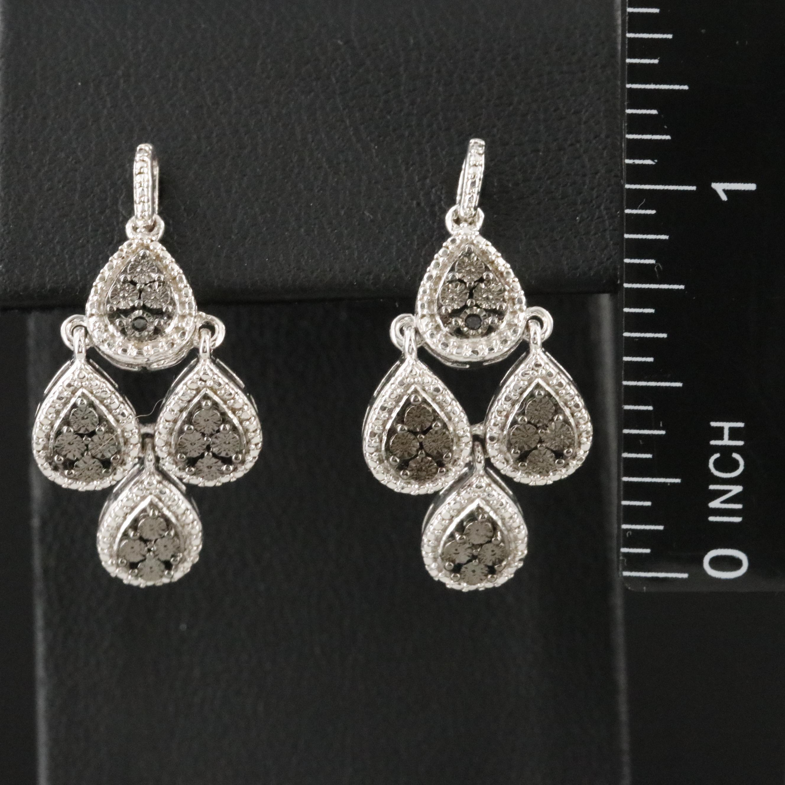 Sterling Drop Earrings with Diamond Accents
