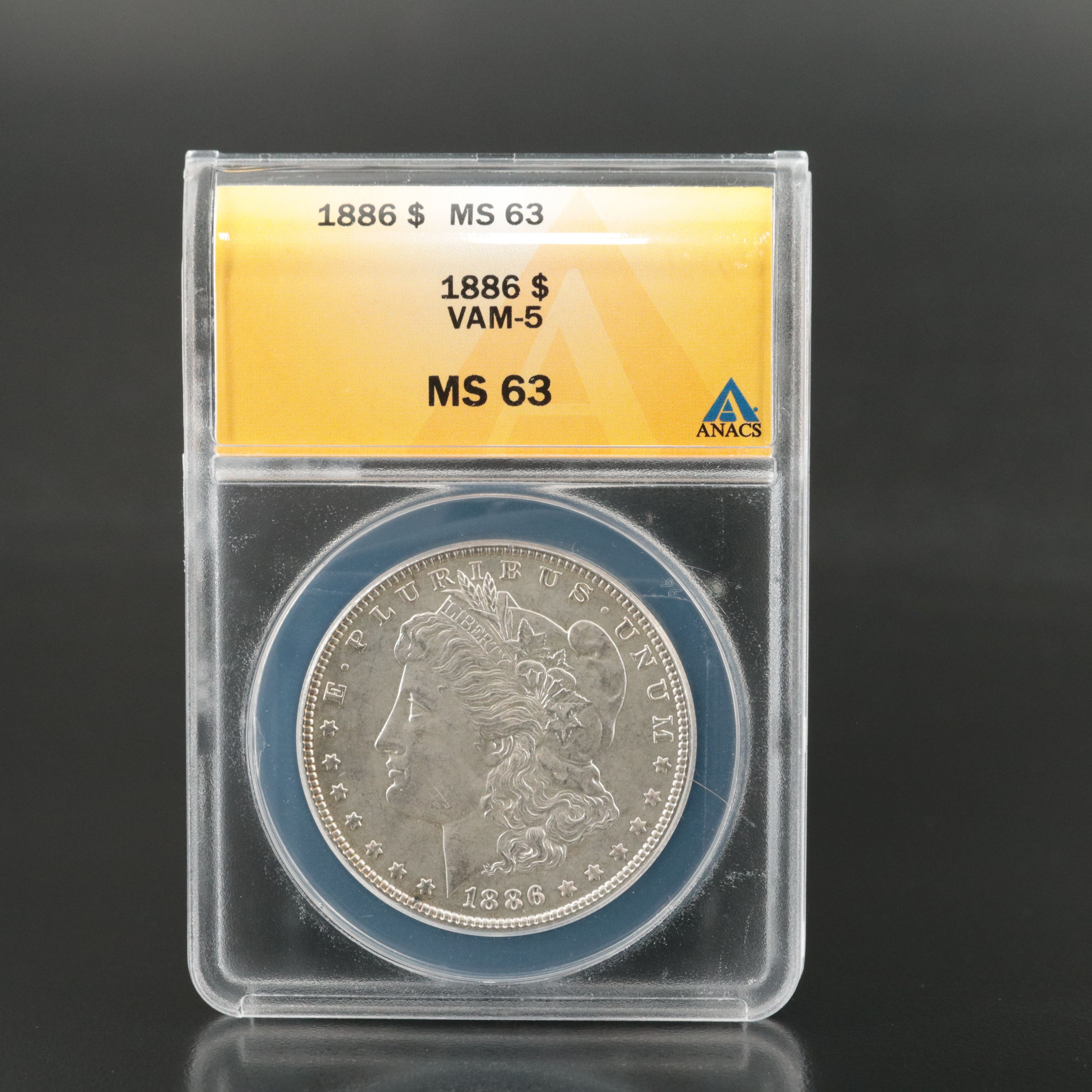 1886 ANACS MS 63 Vam 5 Morgan Dollar