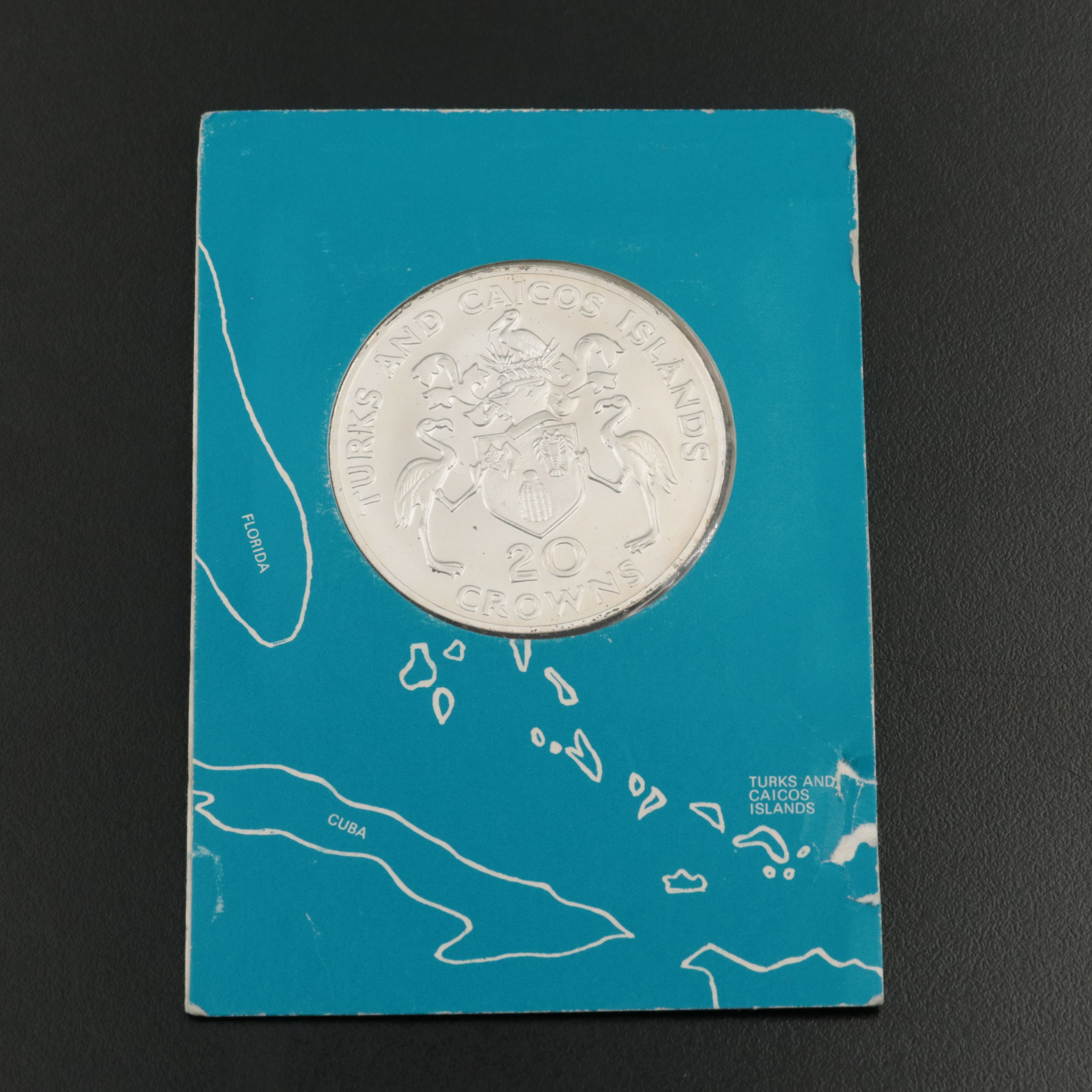 1974 Turks and Caicos Silver Churchill Twenty Crowns