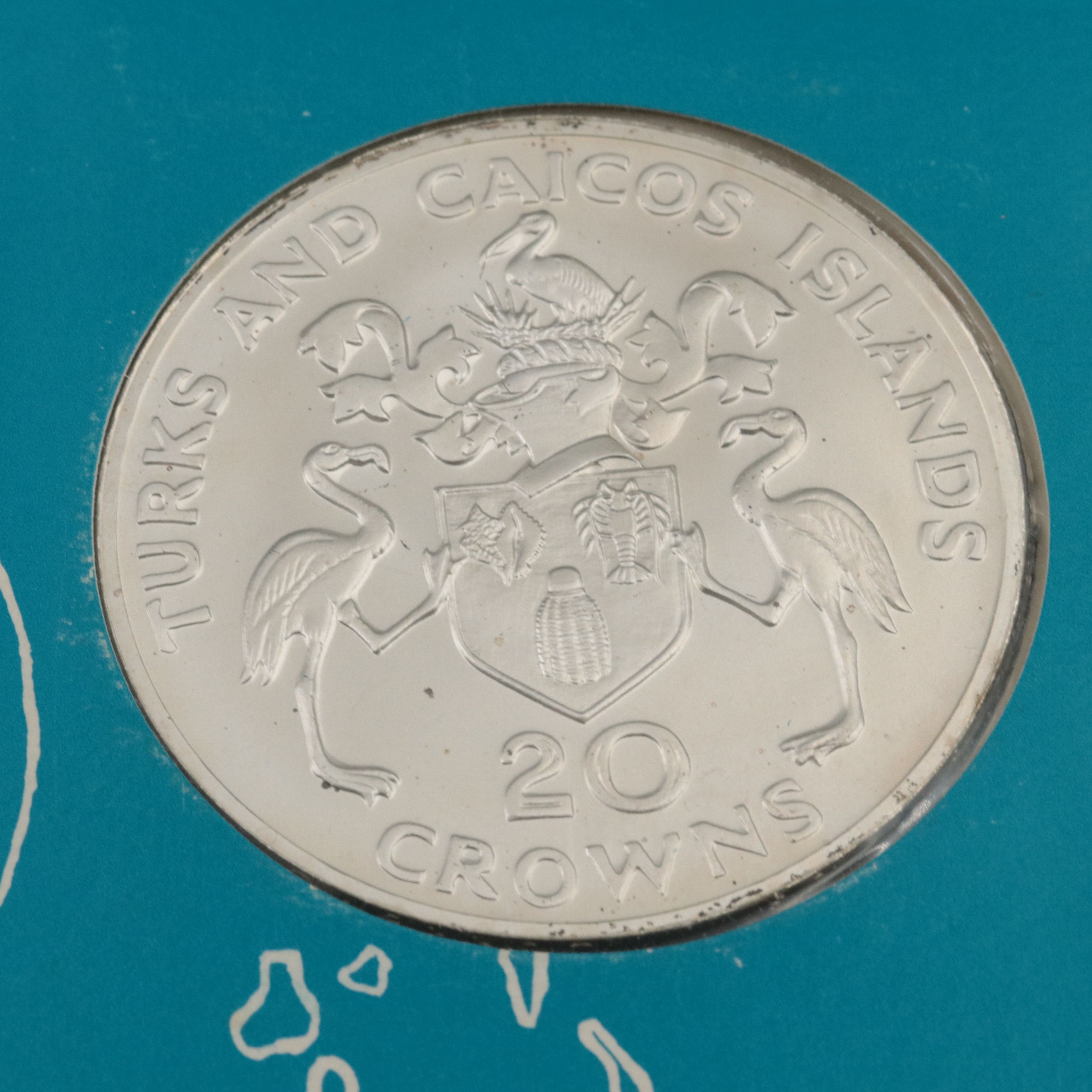 1974 Turks and Caicos Silver Churchill Twenty Crowns