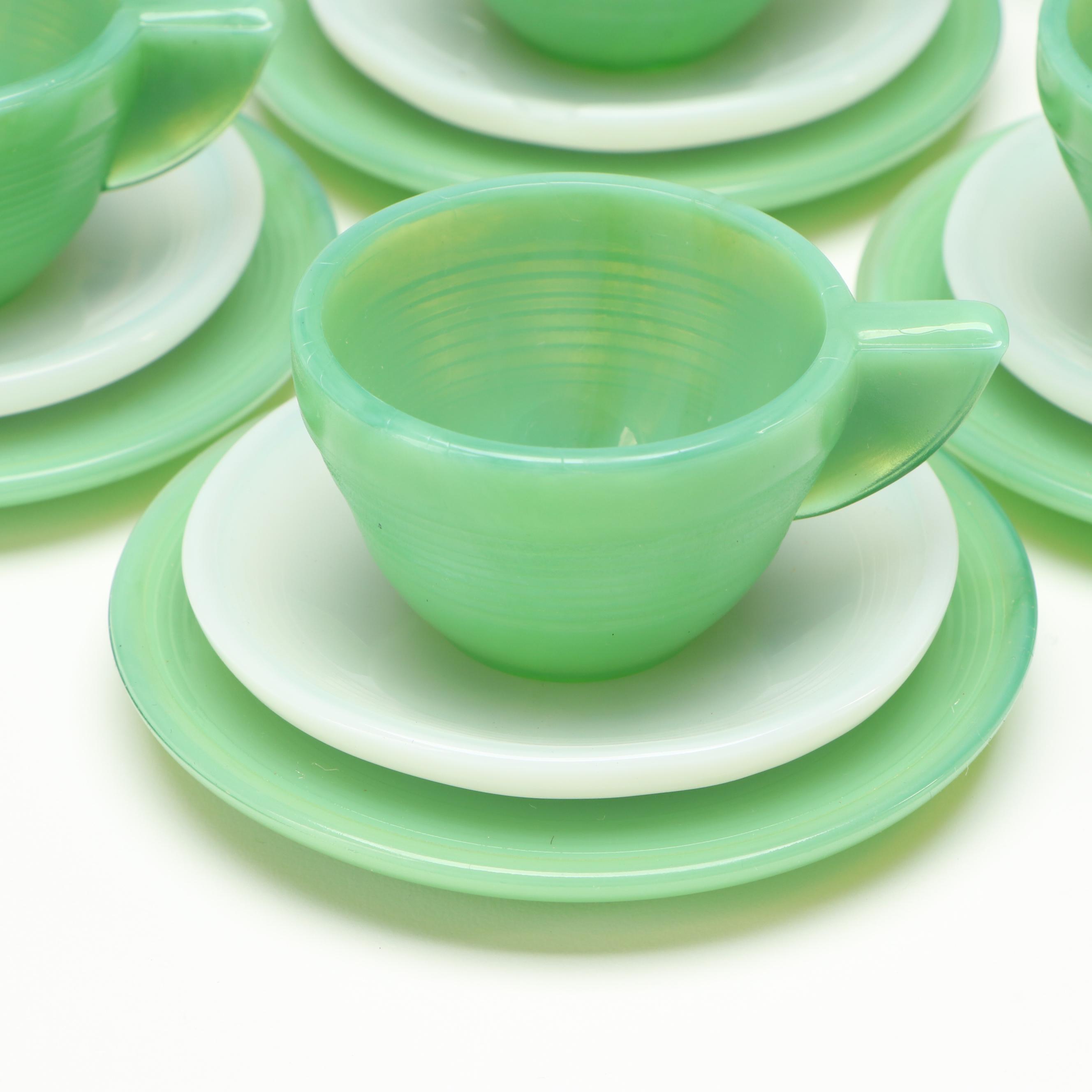 Akro Agate Art Deco Style Jadeite and Milk Glass "Play-Time" Dishes