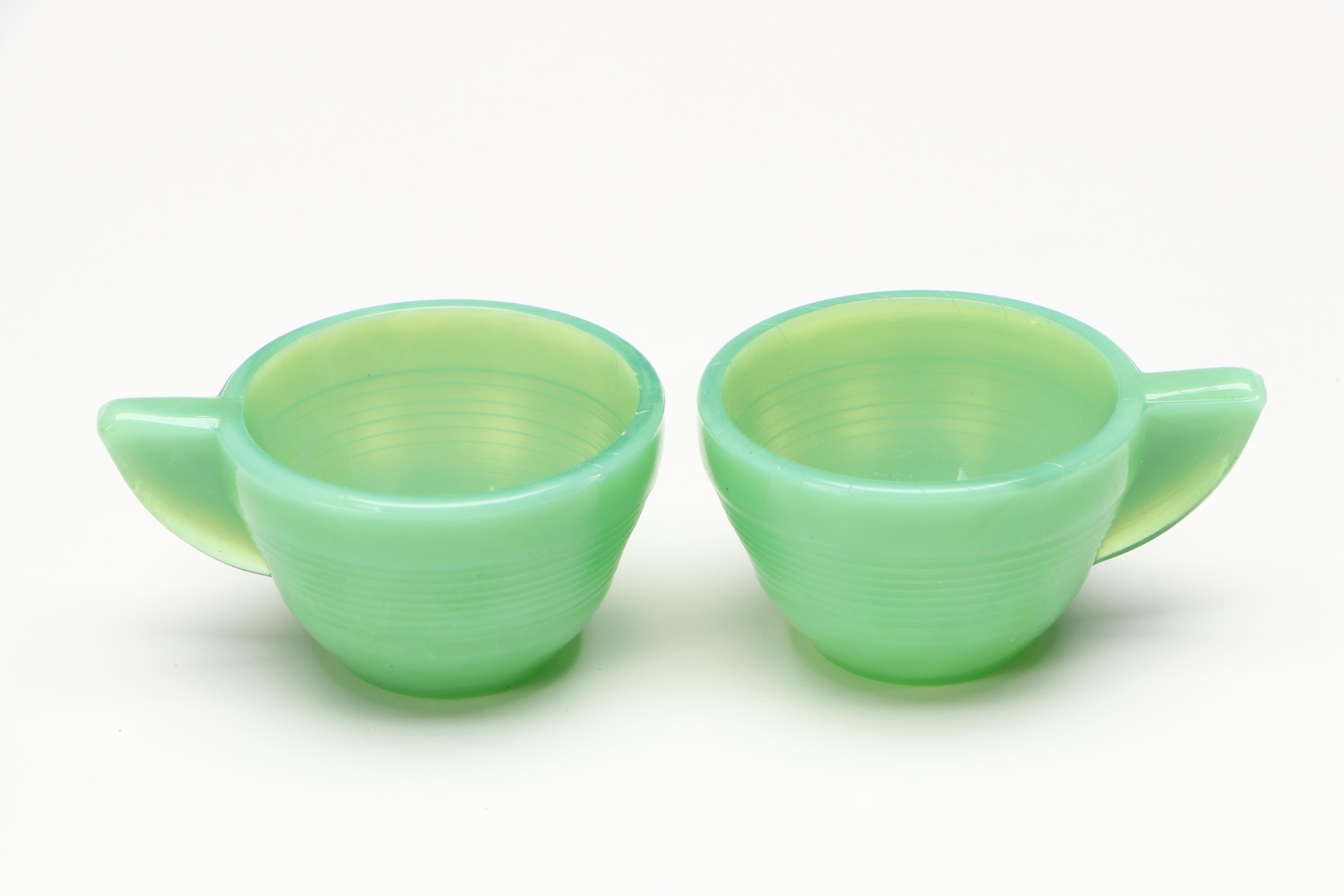 Akro Agate Art Deco Style Jadeite and Milk Glass "Play-Time" Dishes