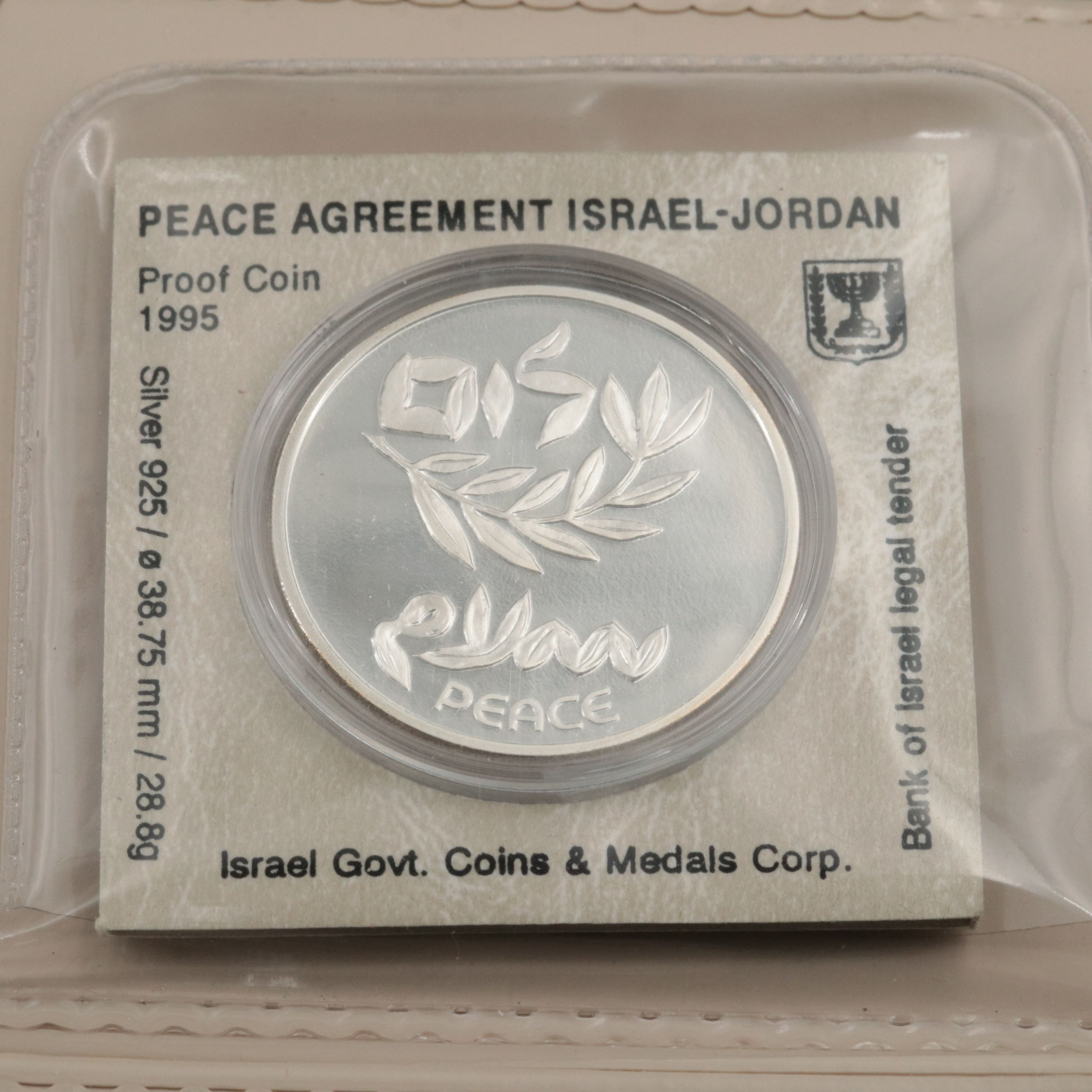 1995 Israel-Jordan Peace Agreement Silver Coin