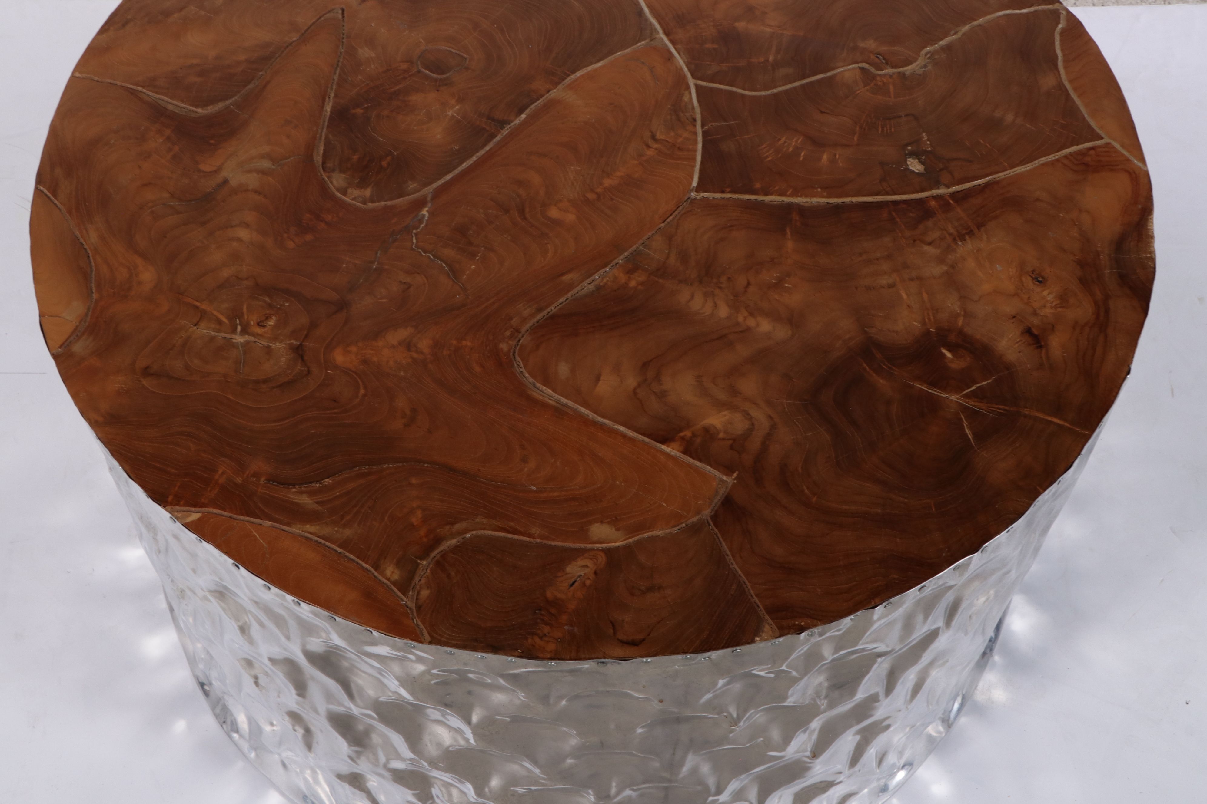 Furniture Classics Teak Root and Hammered Aluminum Coffee Table