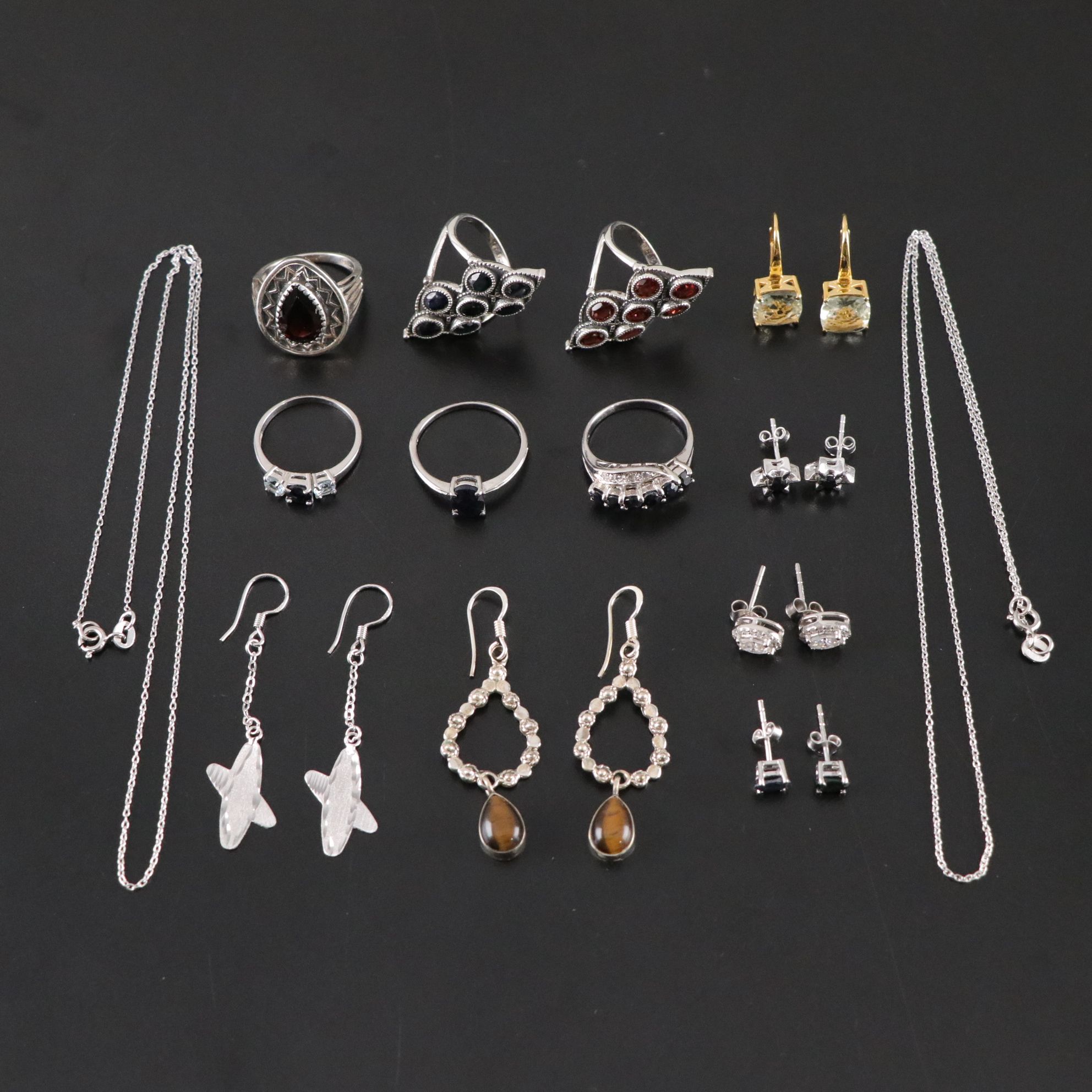 14 Assorted Sterling Silver Rings, Necklaces and Earrings