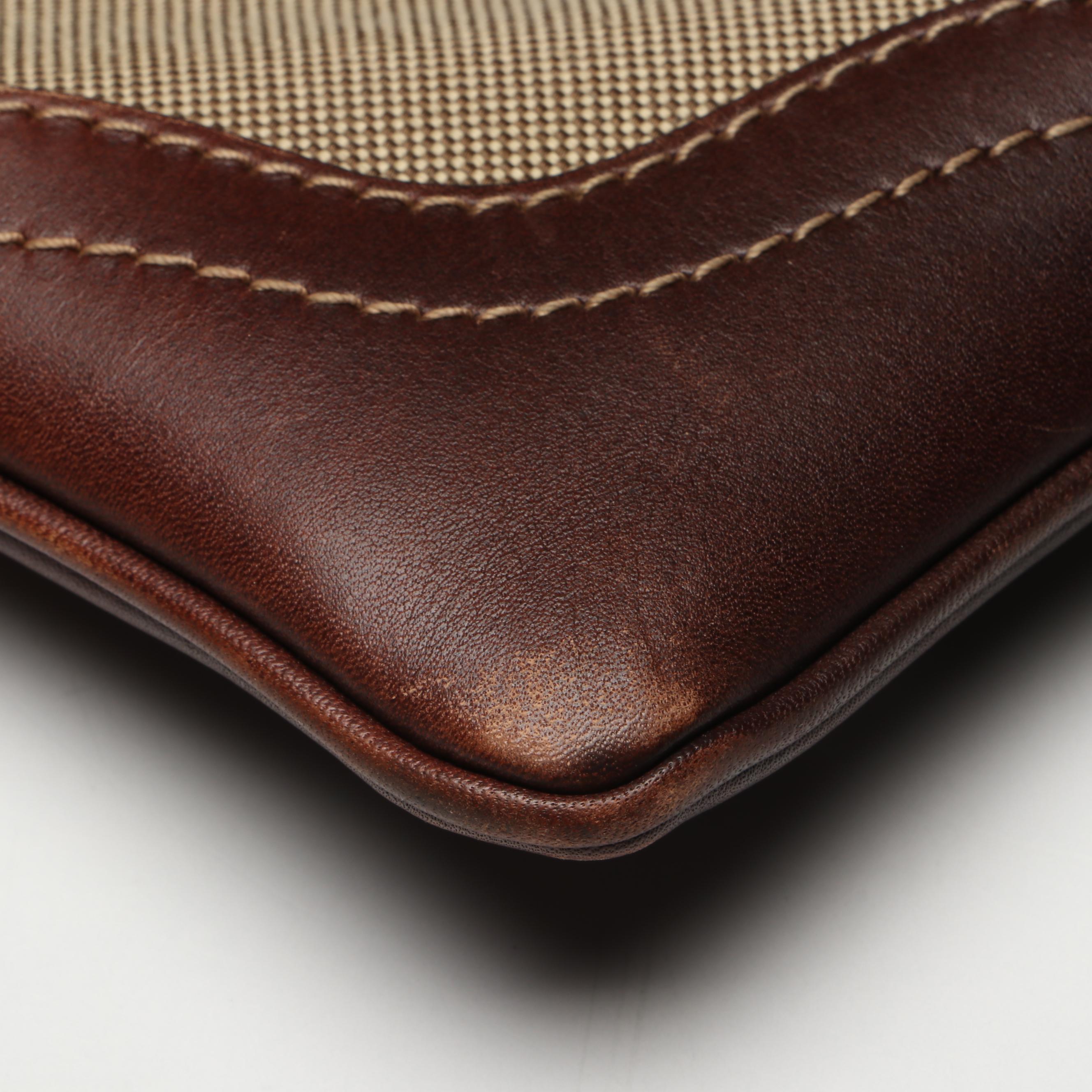 Prada Canapa Canvas Crossbody Bag in Nylon Canvas and Brown Leather Trim