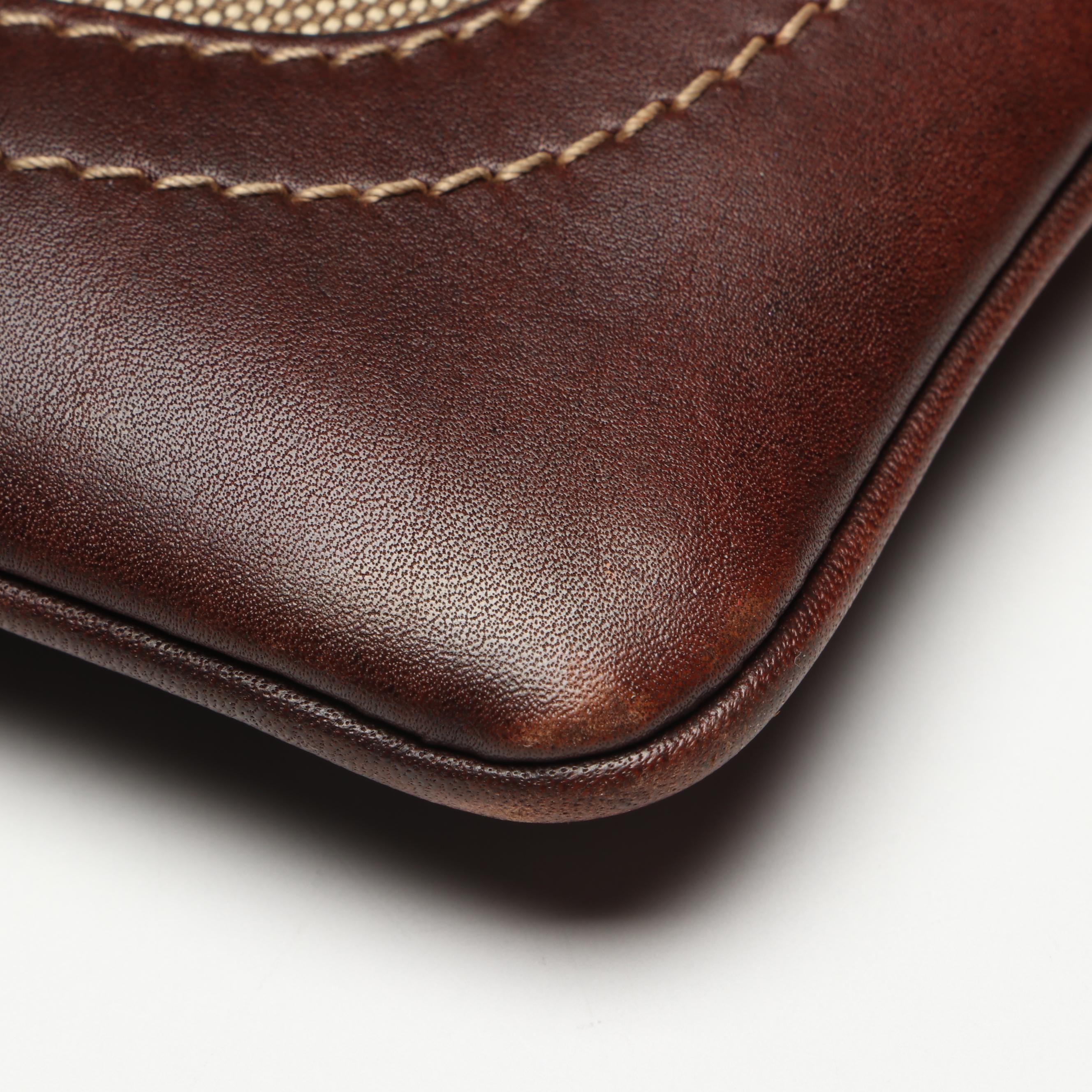 Prada Canapa Canvas Crossbody Bag in Nylon Canvas and Brown Leather Trim