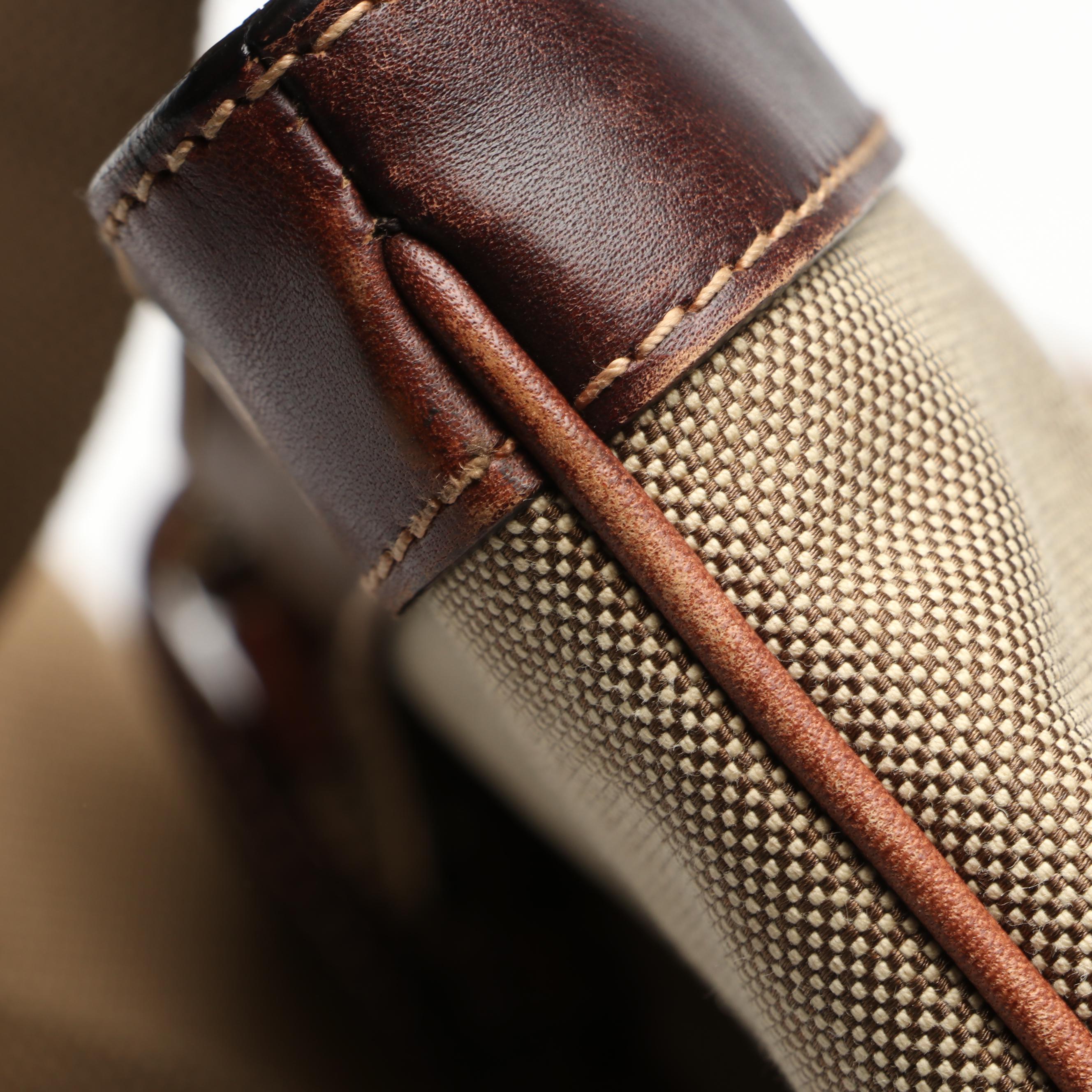 Prada Canapa Canvas Crossbody Bag in Nylon Canvas and Brown Leather Trim