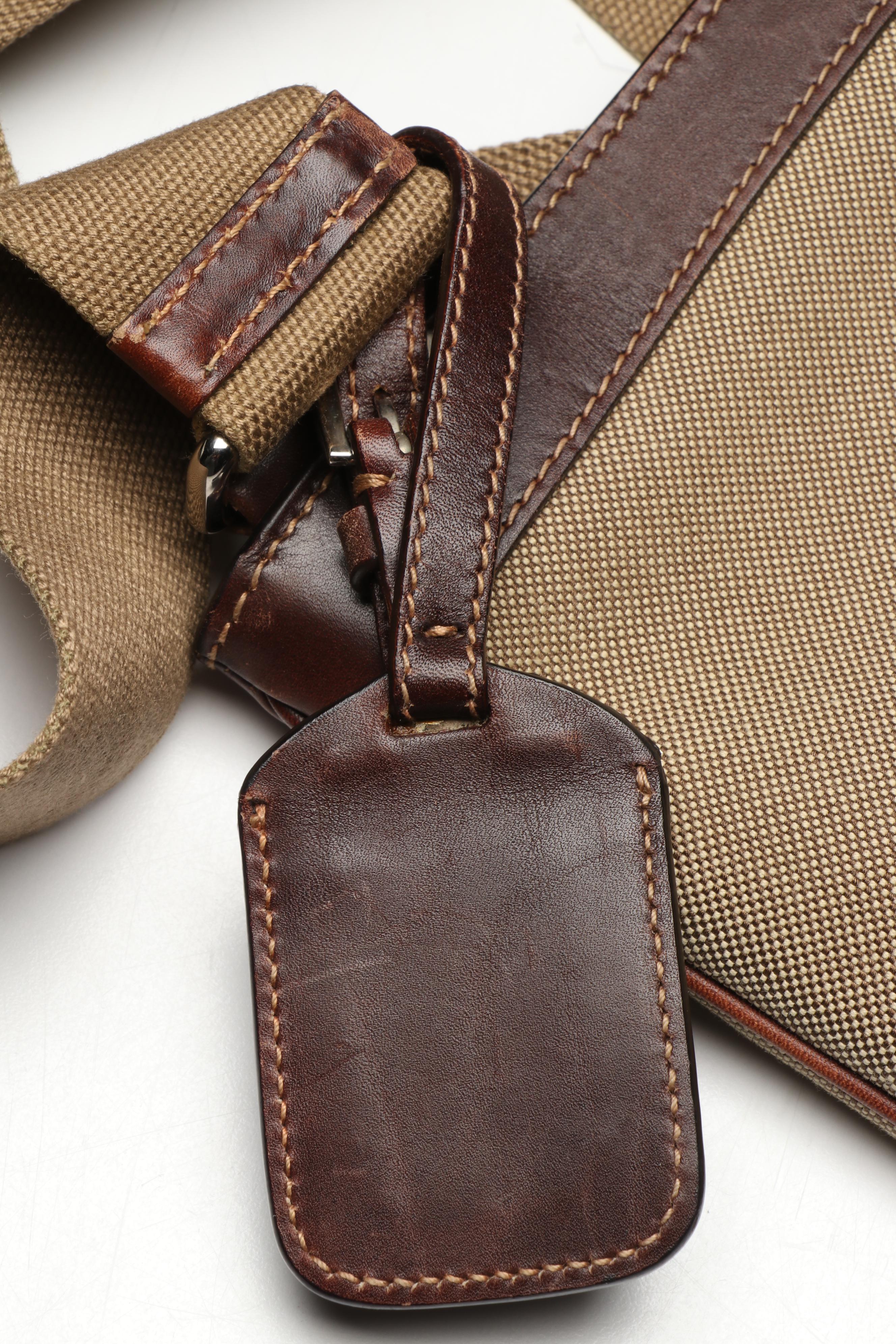 Prada Canapa Canvas Crossbody Bag in Nylon Canvas and Brown Leather Trim