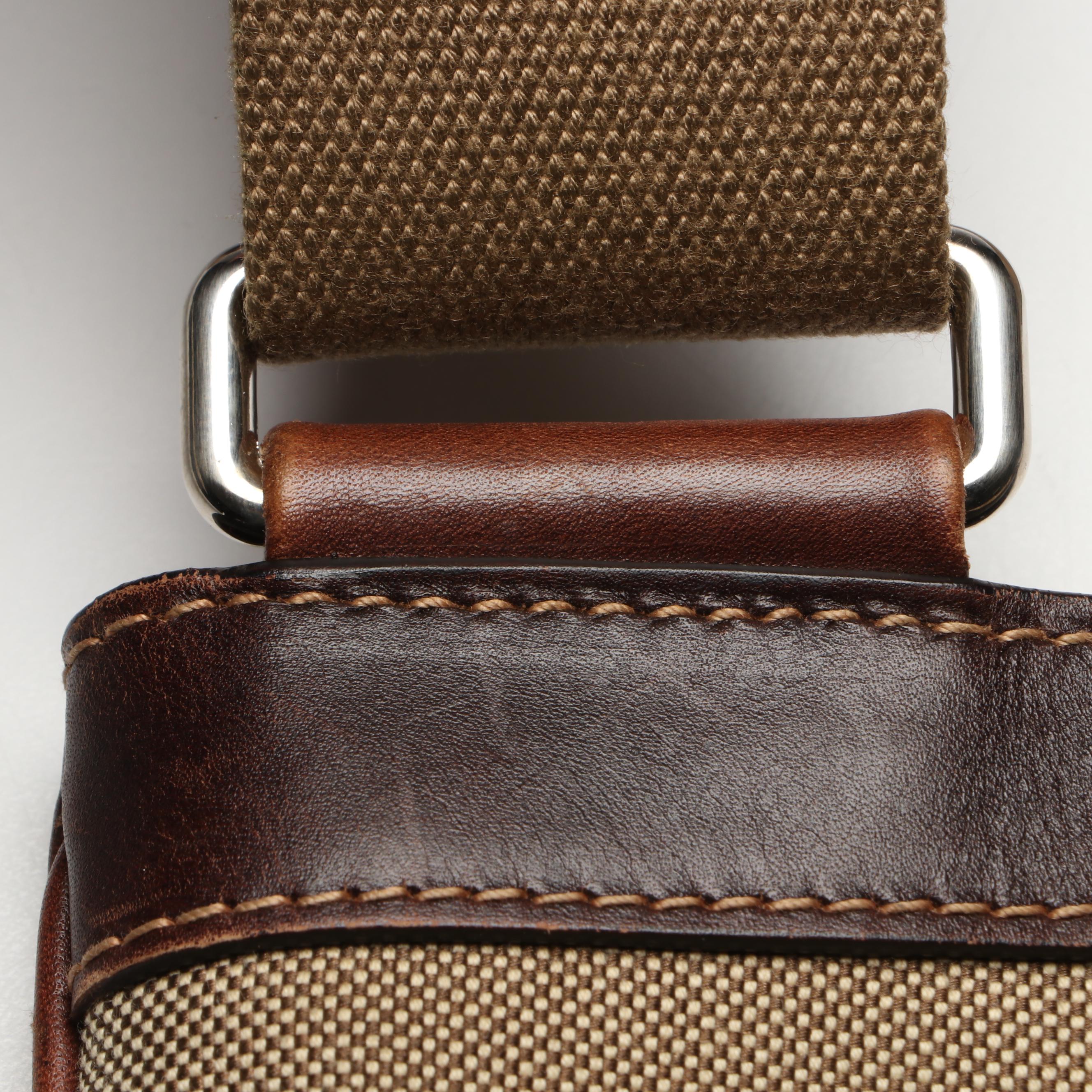 Prada Canapa Canvas Crossbody Bag in Nylon Canvas and Brown Leather Trim