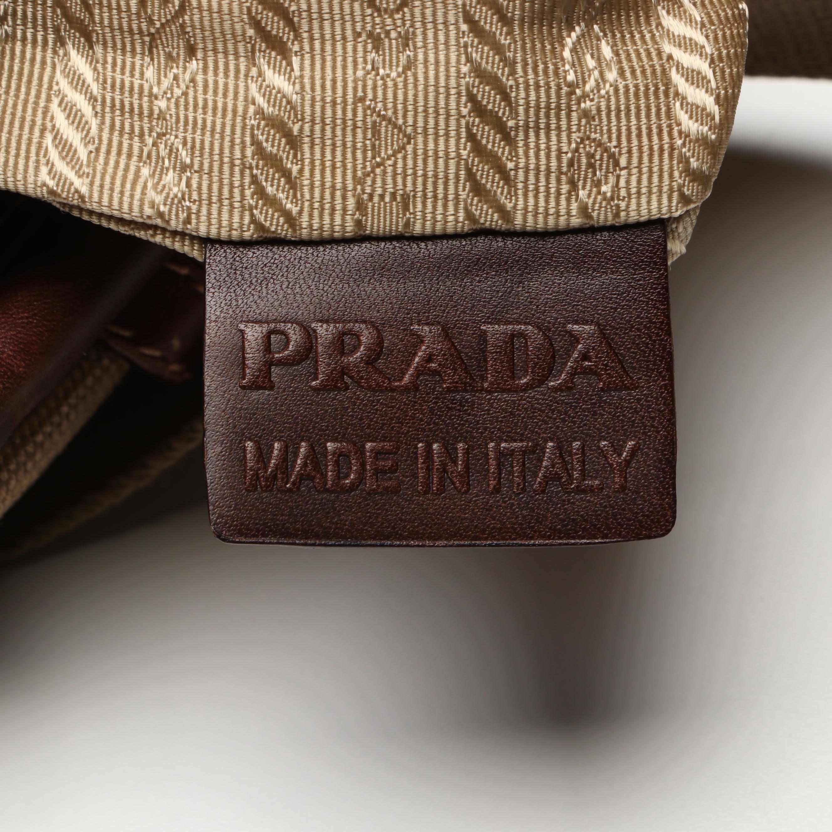 Prada Canapa Canvas Crossbody Bag in Nylon Canvas and Brown Leather Trim