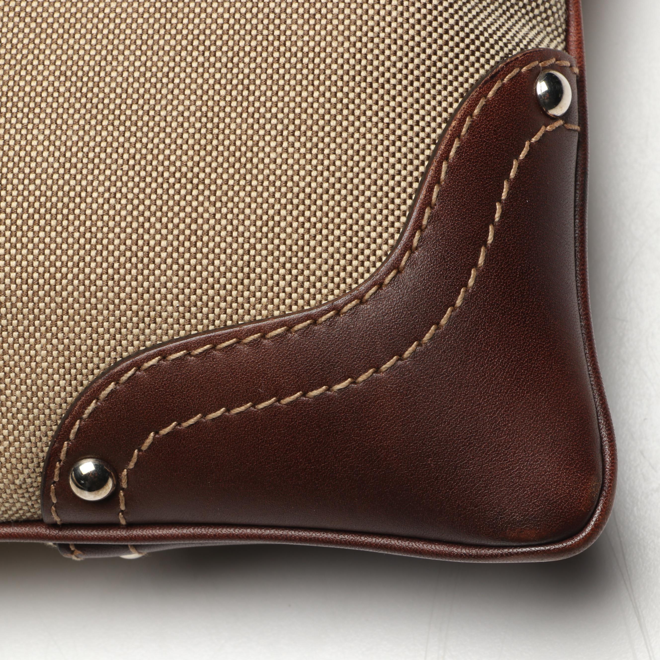 Prada Canapa Canvas Crossbody Bag in Nylon Canvas and Brown Leather Trim