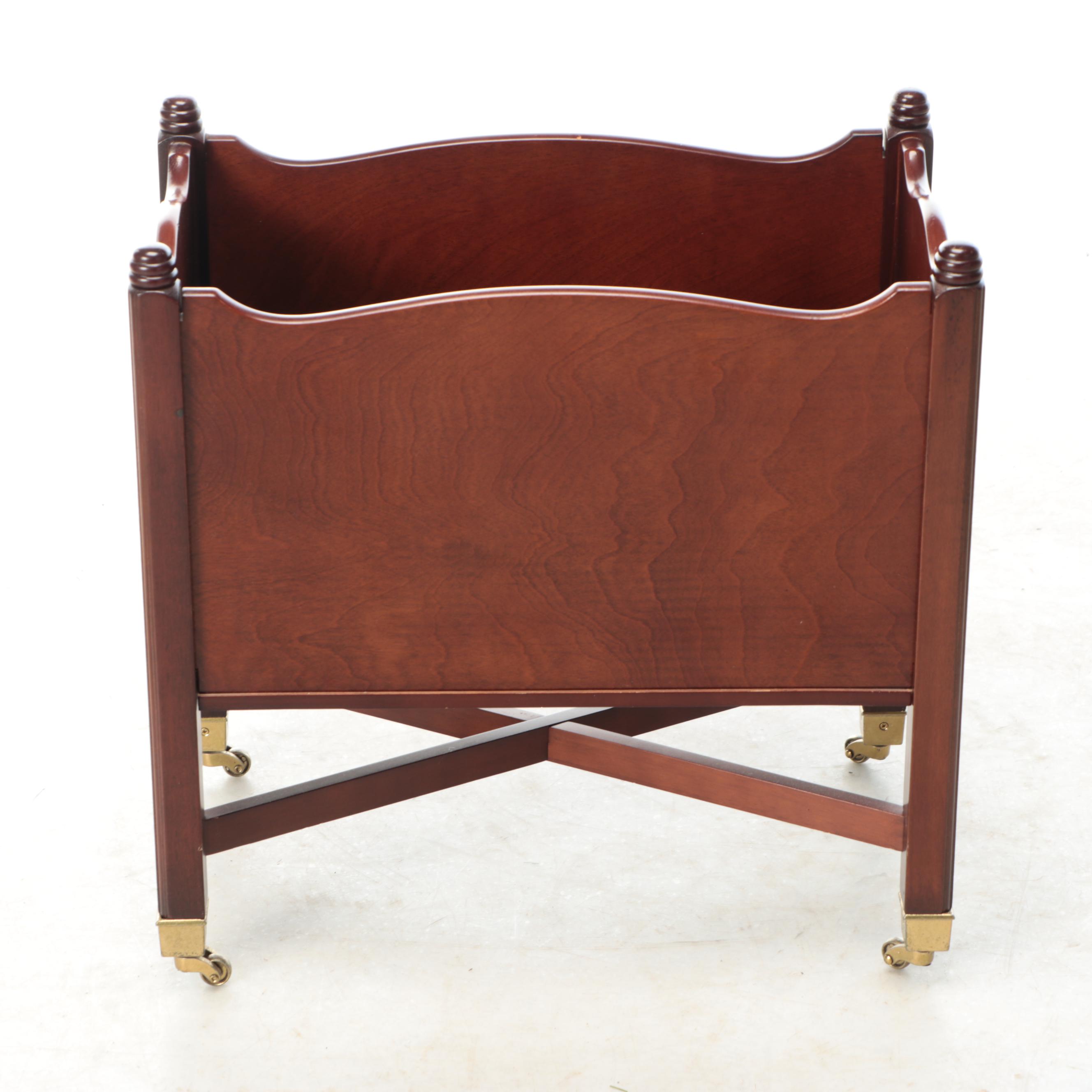 Bombay Company Mahogany Finish Wood Magazine Rack with Brass Casters and Handles