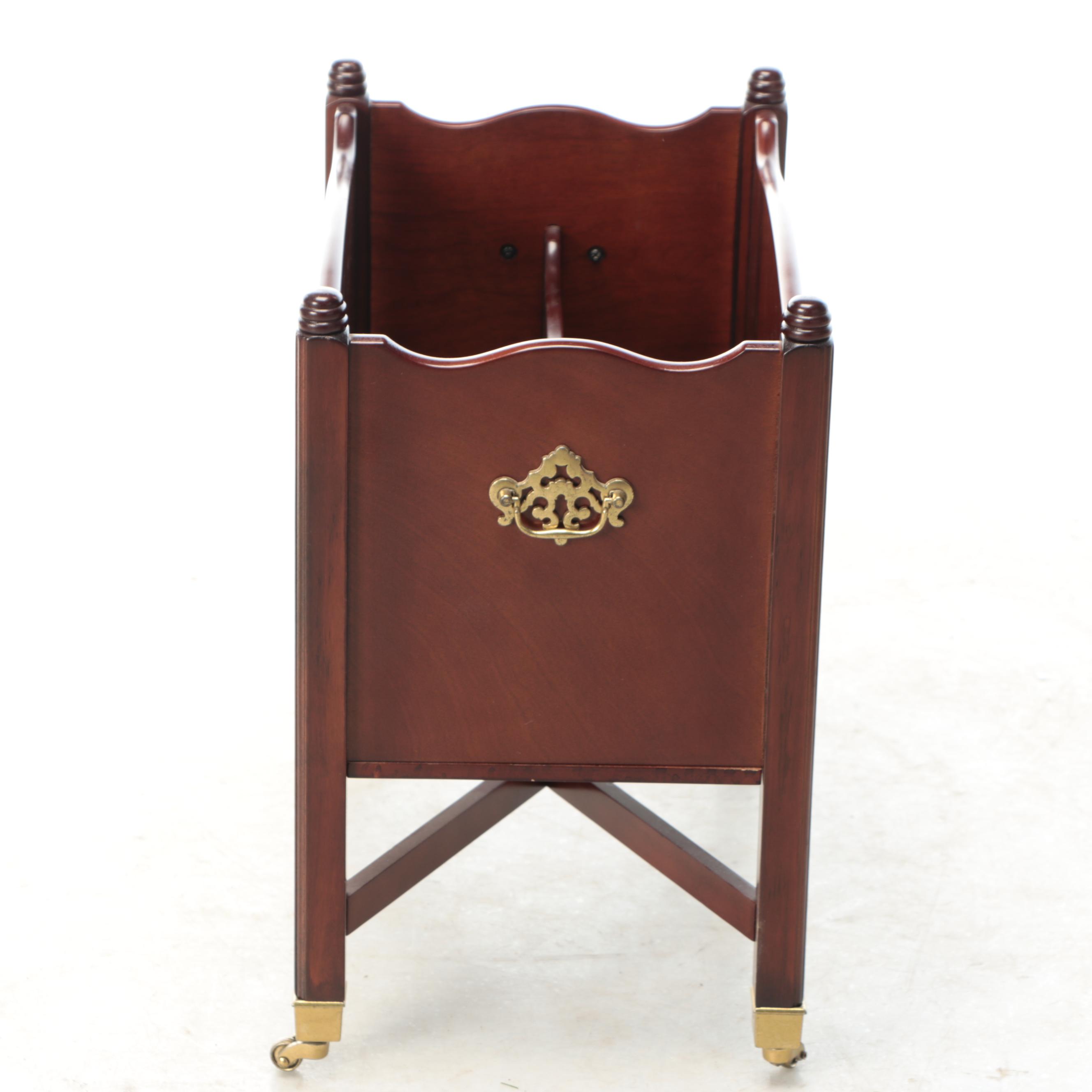 Bombay Company Mahogany Finish Wood Magazine Rack with Brass Casters and Handles