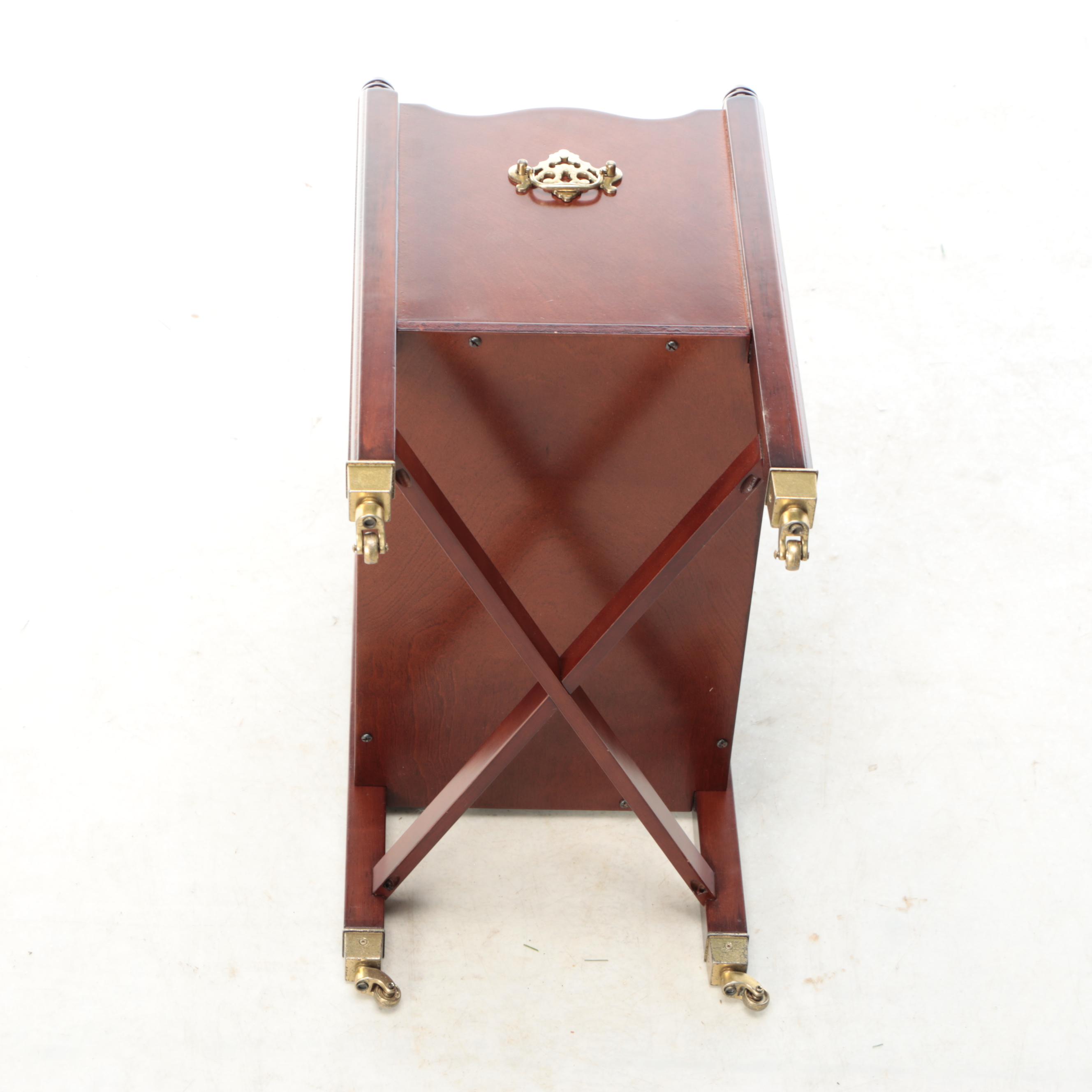 Bombay Company Mahogany Finish Wood Magazine Rack with Brass Casters and Handles