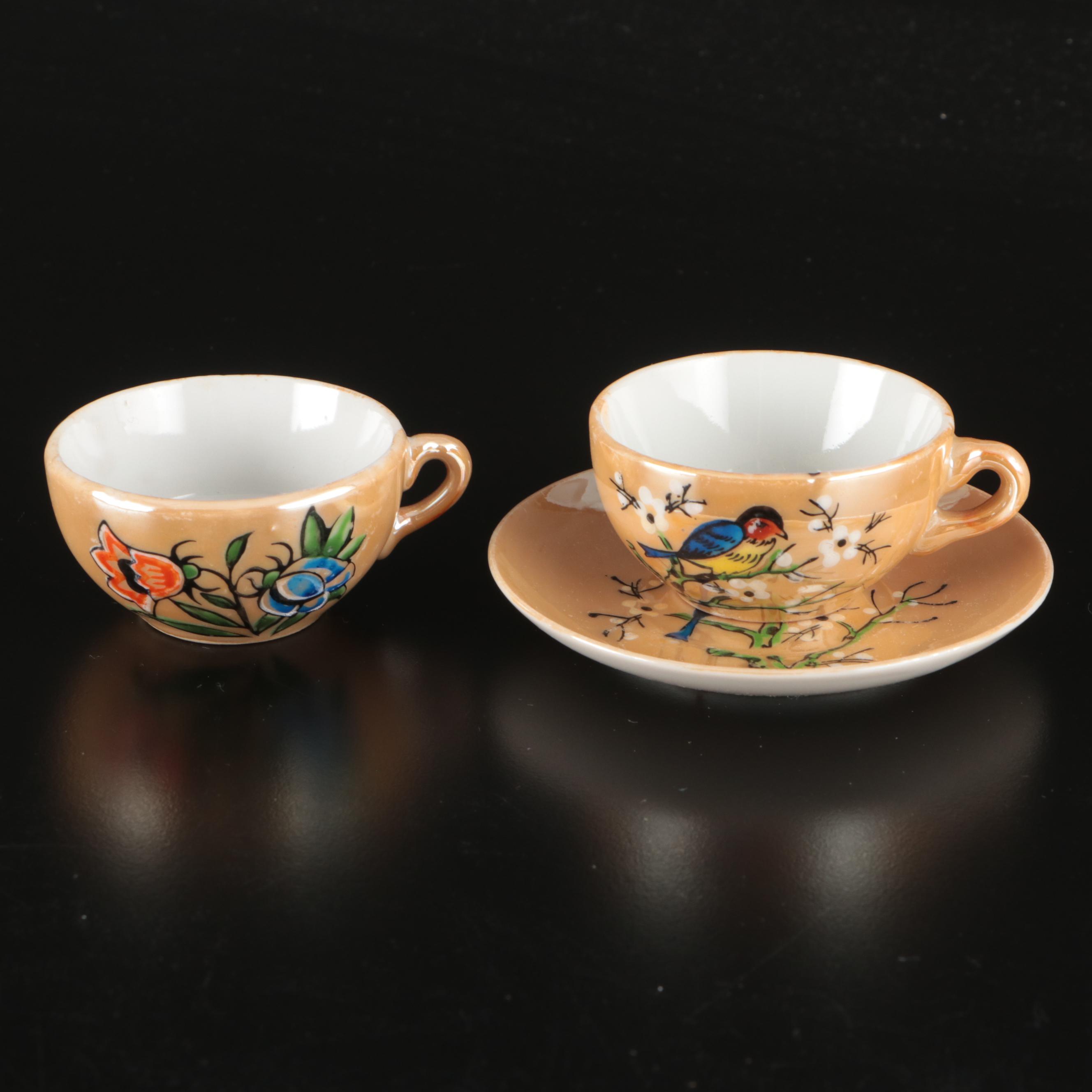 Japanese Orange Lusterware Play Tea Set, Mid-20th Century
