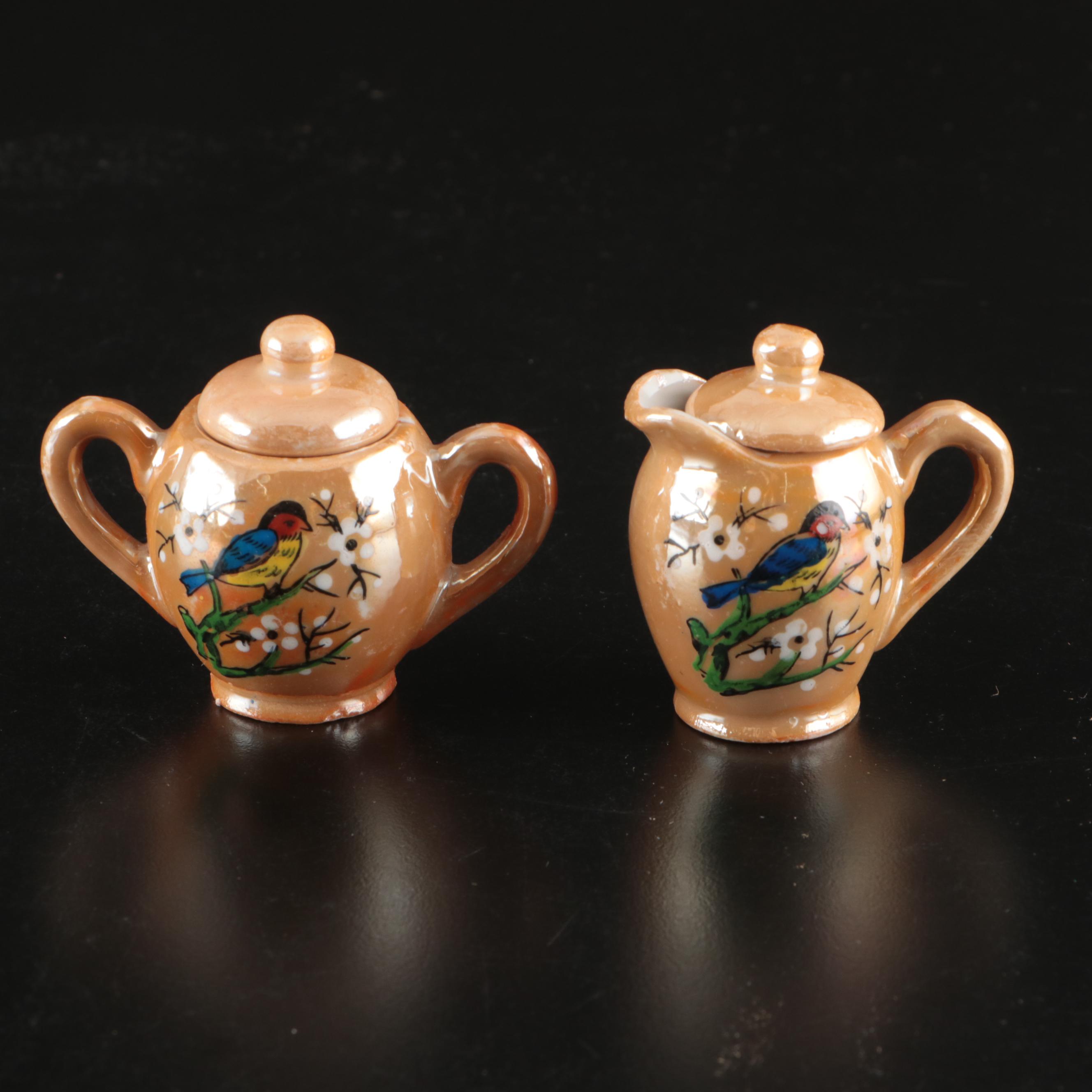 Japanese Orange Lusterware Play Tea Set, Mid-20th Century