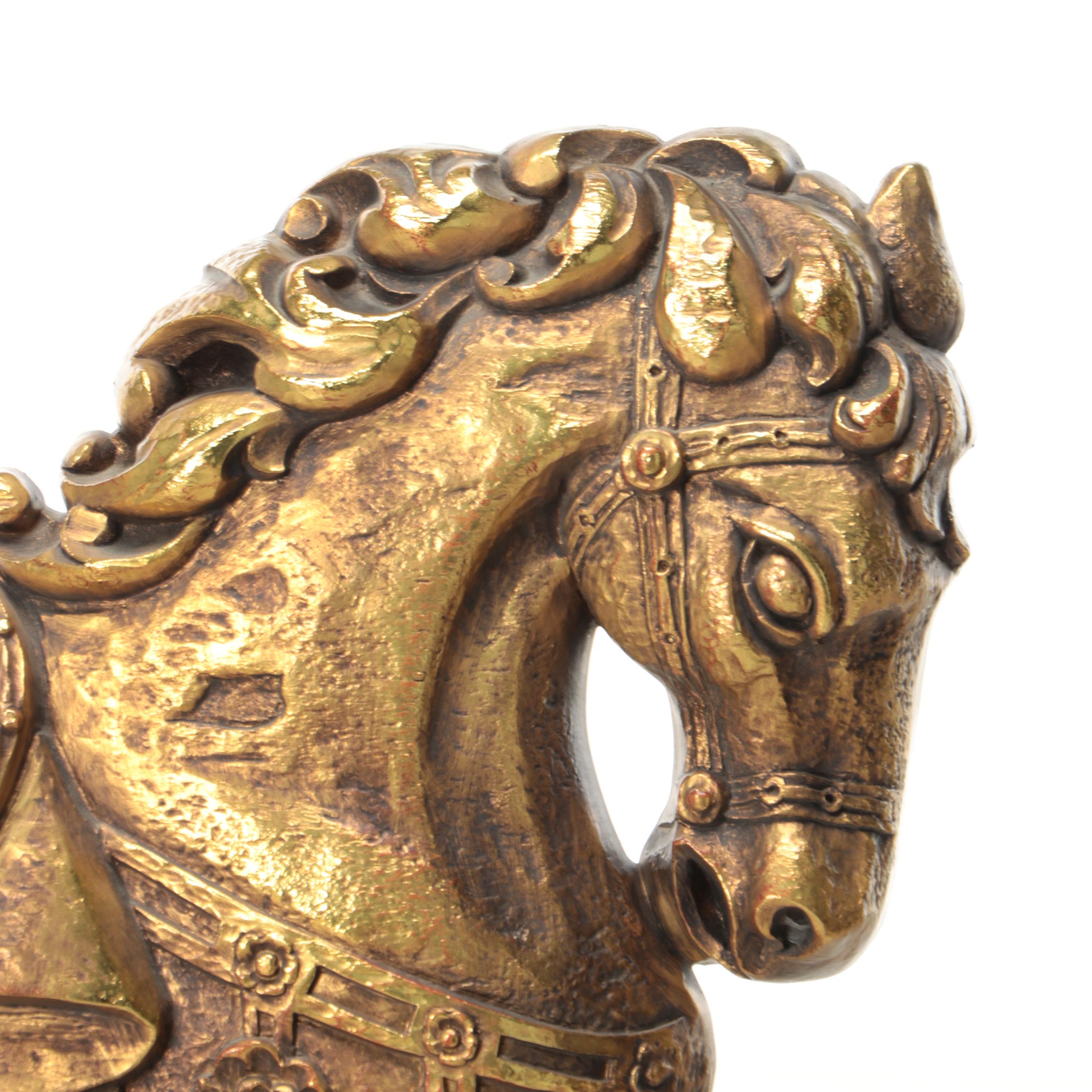 Syroco Chinese Tang Style Gold-Painted Plastic Horse Wall Plaque