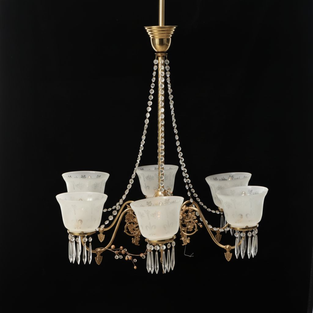 Fleur-de-Lis Torchère Shade Brass Finish Chandelier