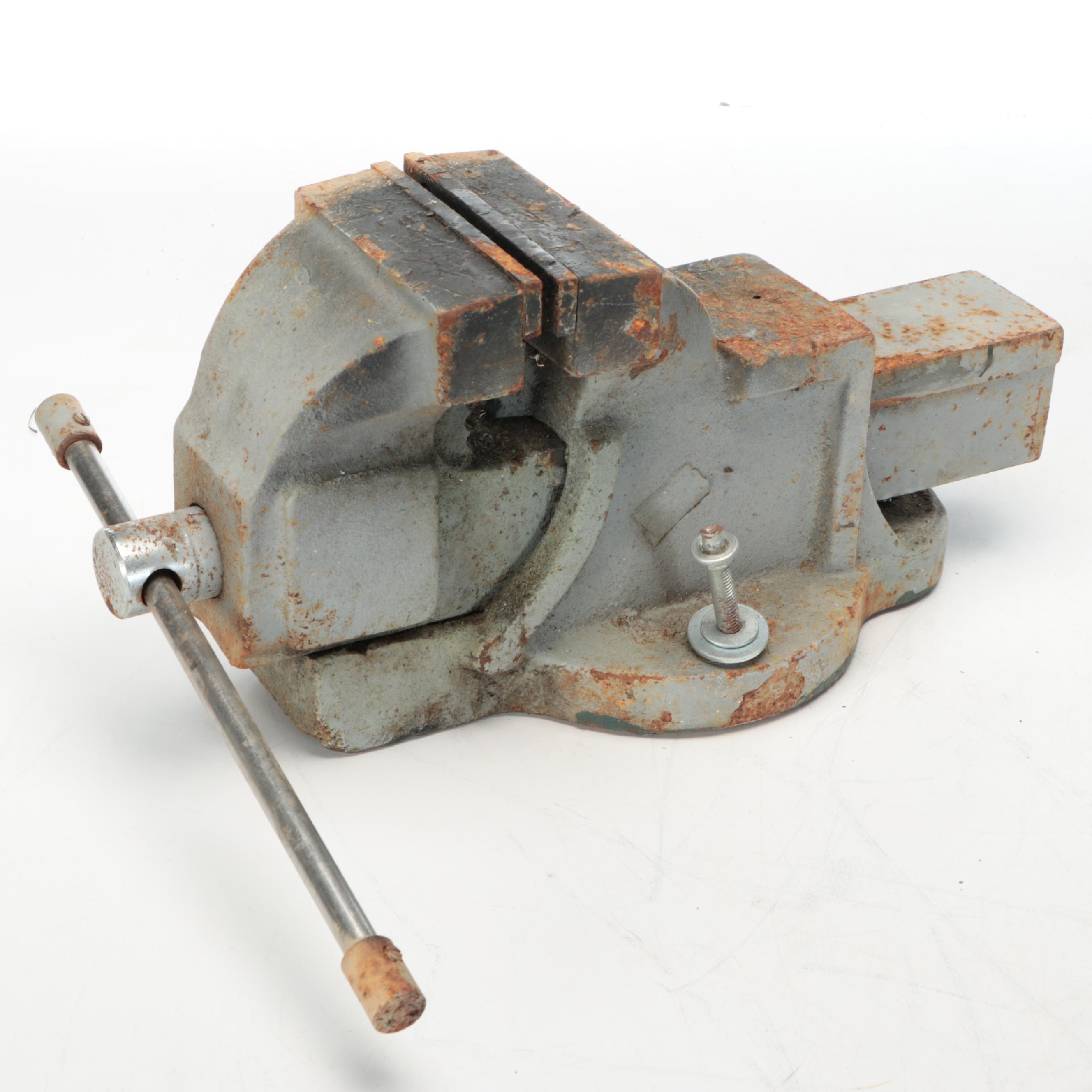 Metal Bench Vise and Wooden Clamps