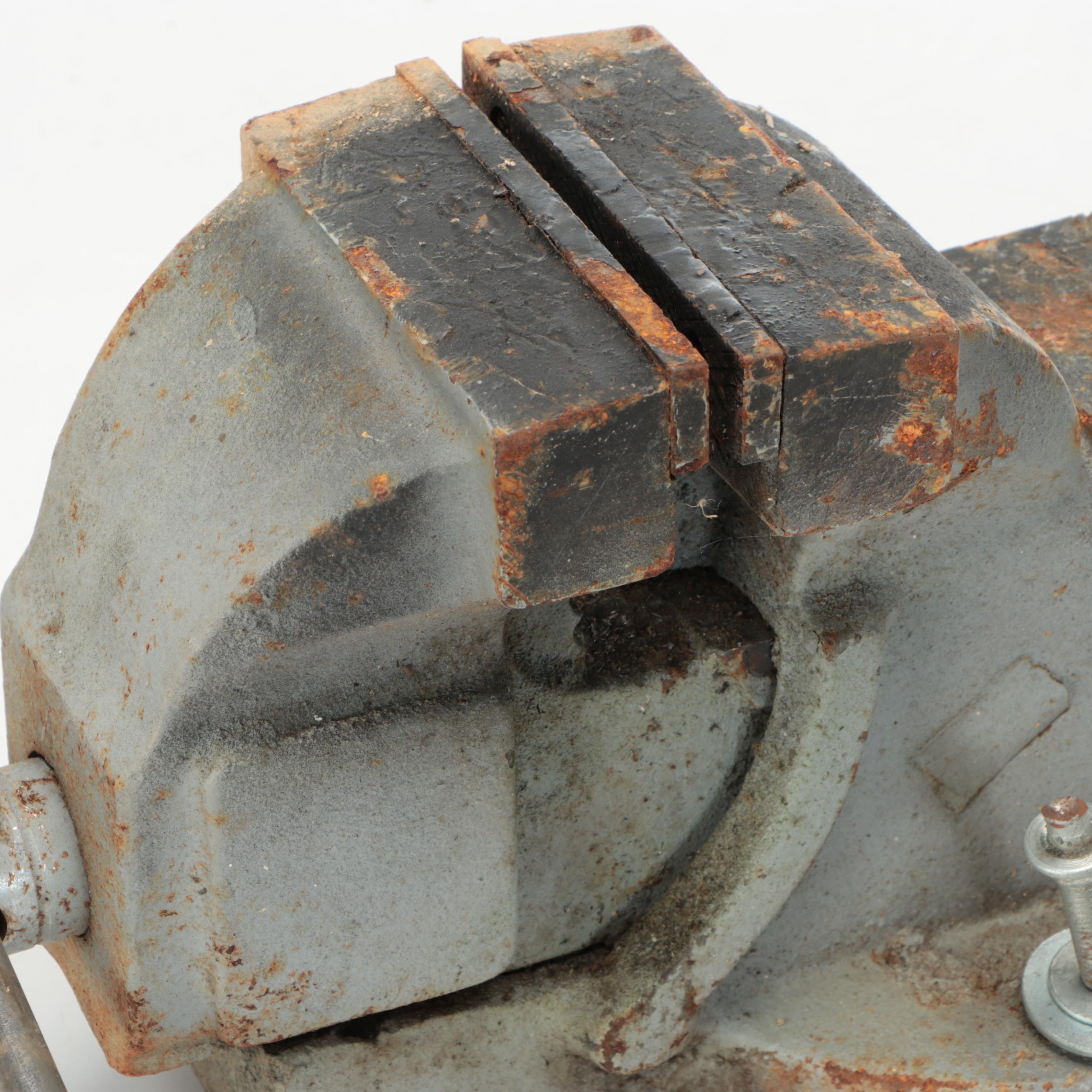 Metal Bench Vise and Wooden Clamps