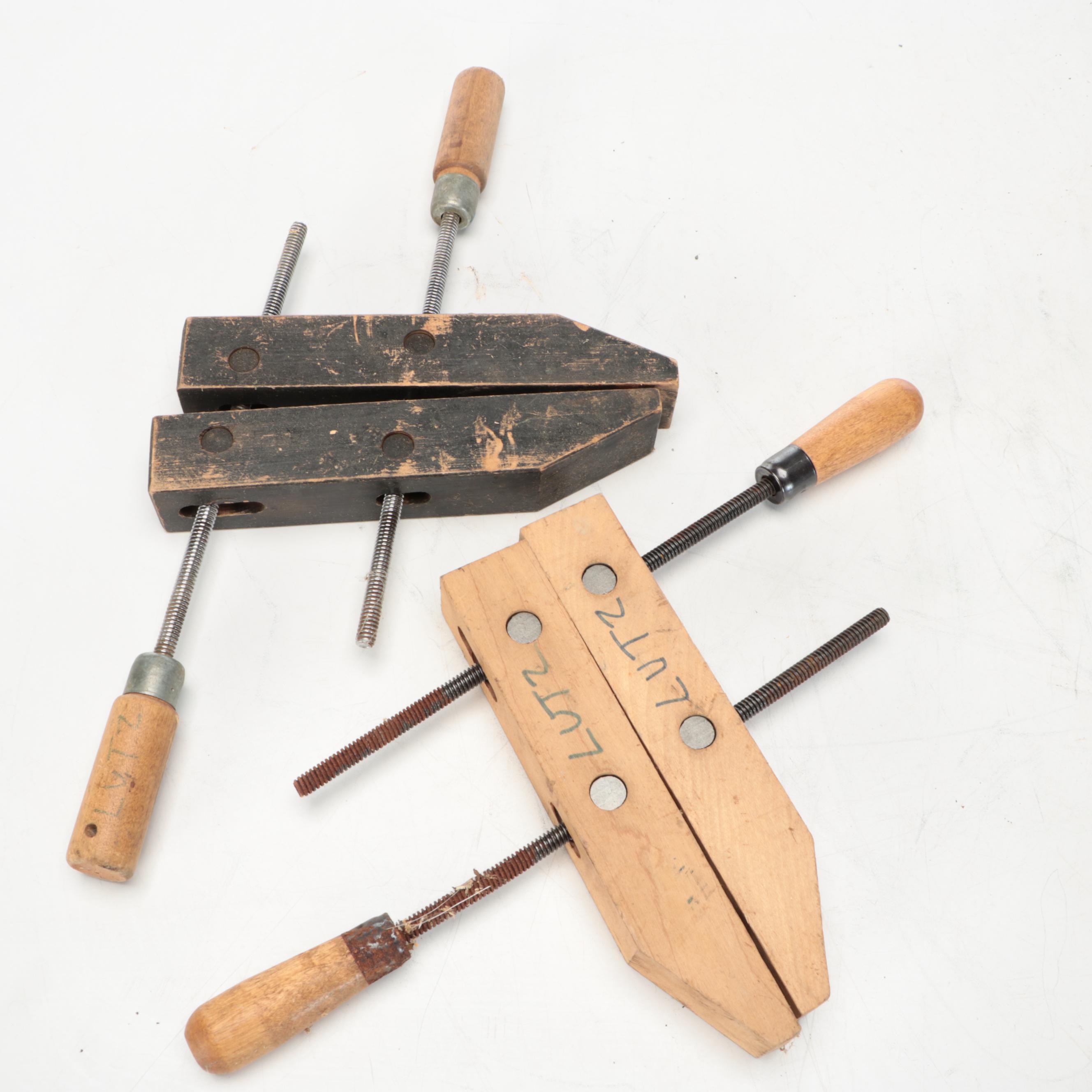 Metal Bench Vise and Wooden Clamps