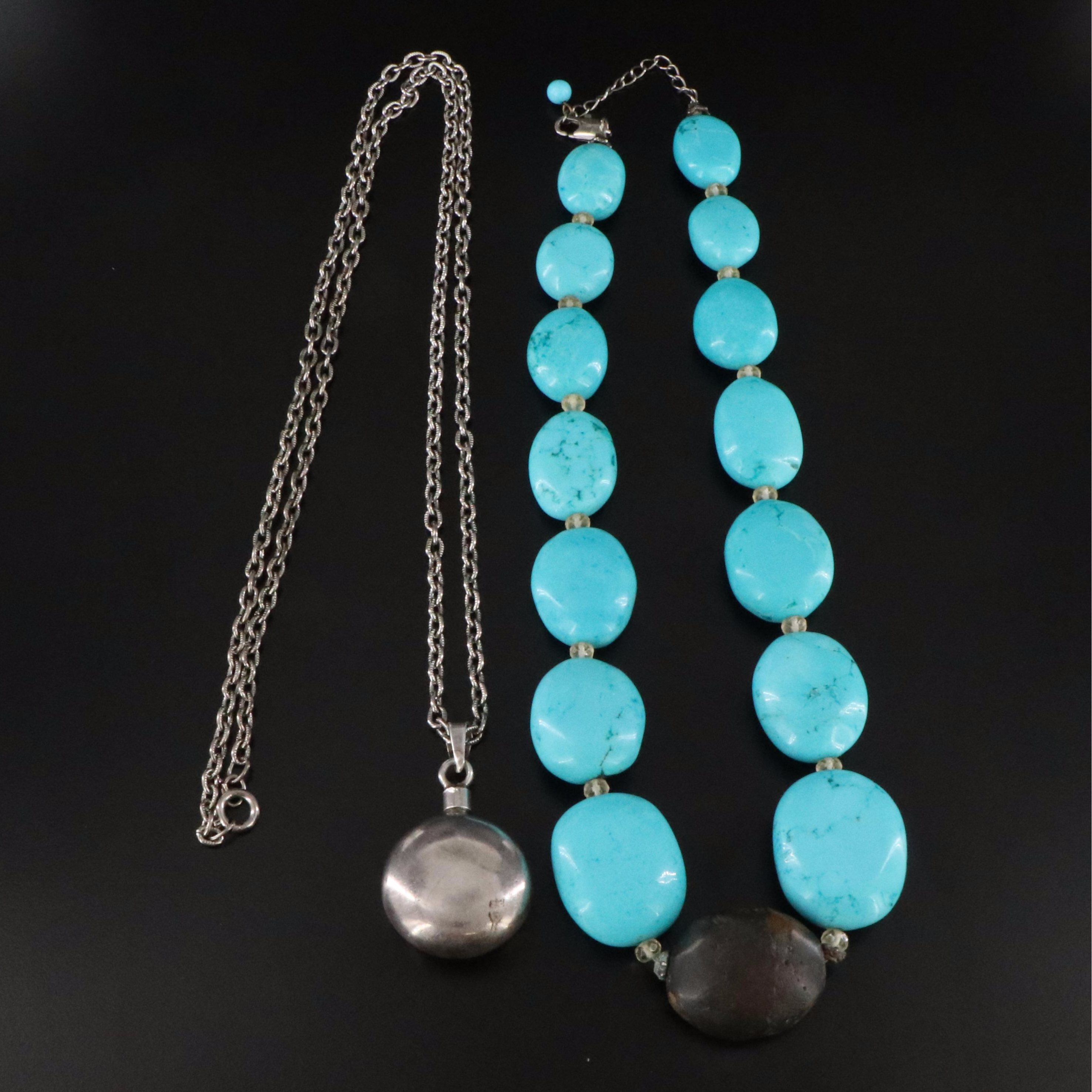 Necklaces Featuring Sterling Flask Pendant and Turquoise