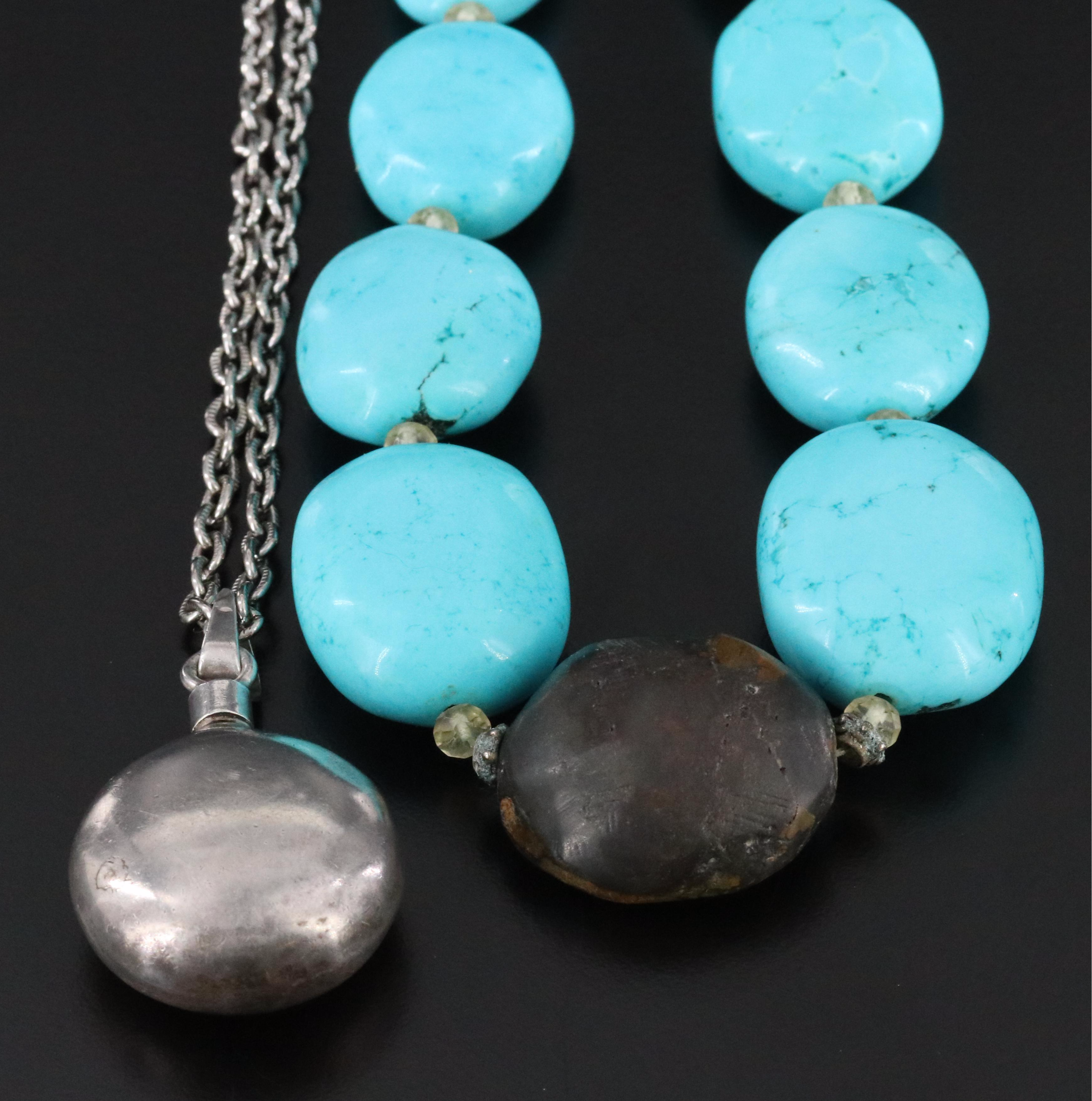 Necklaces Featuring Sterling Flask Pendant and Turquoise