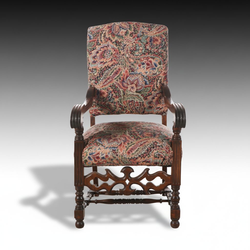 Jacobean Style Armchair in Paisley Upholstery