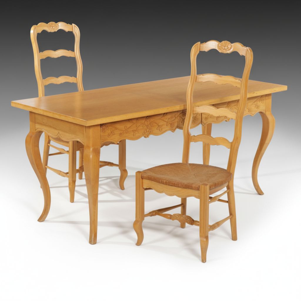 Drexel French Provincial Style Dining Table with Two Ladderback Chairs, 1965