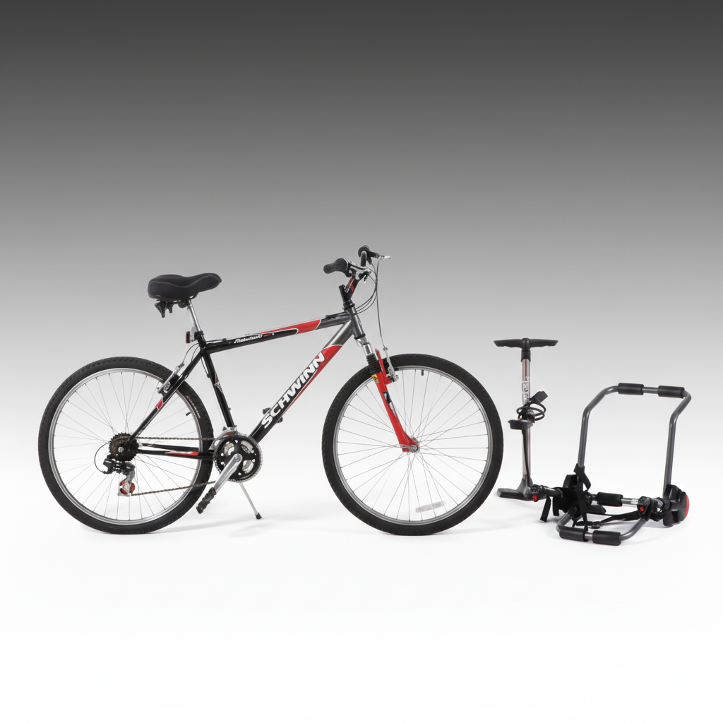 Schwinn Sidewinder Mountain Bike with Tire Pump, and Bike Trunk Rack