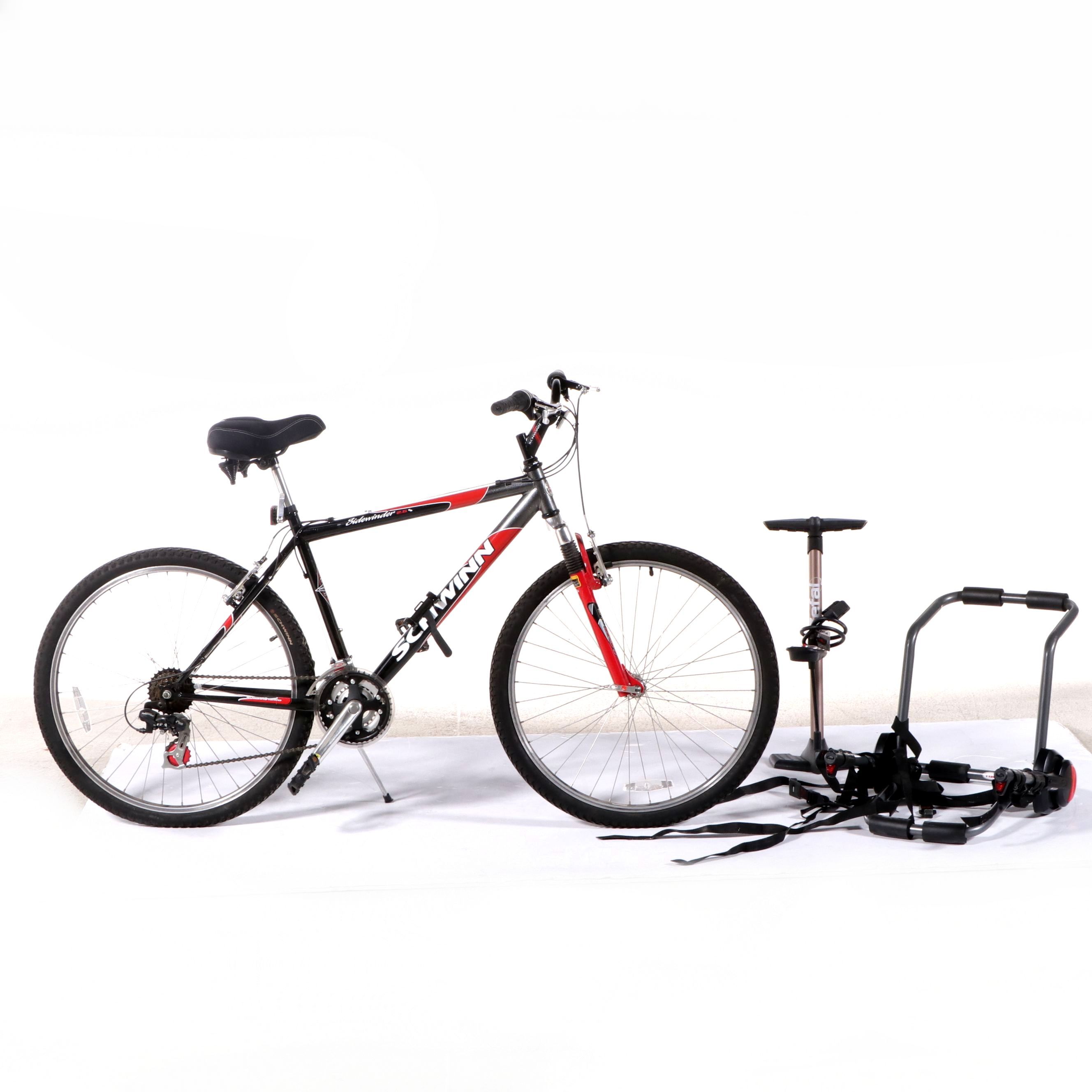 Schwinn Sidewinder Mountain Bike with Tire Pump, and Bike Trunk Rack