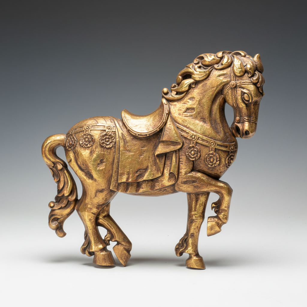 Syroco Chinese Tang Style Gold-Painted Plastic Horse Wall Plaque