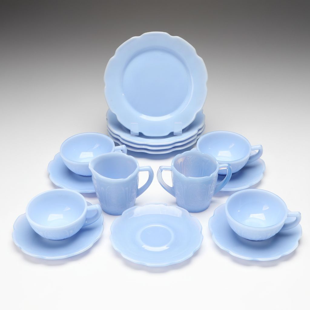 Jeannette Jr.  "Cherry Blossom" Delphite Blue Glass Play Dishes