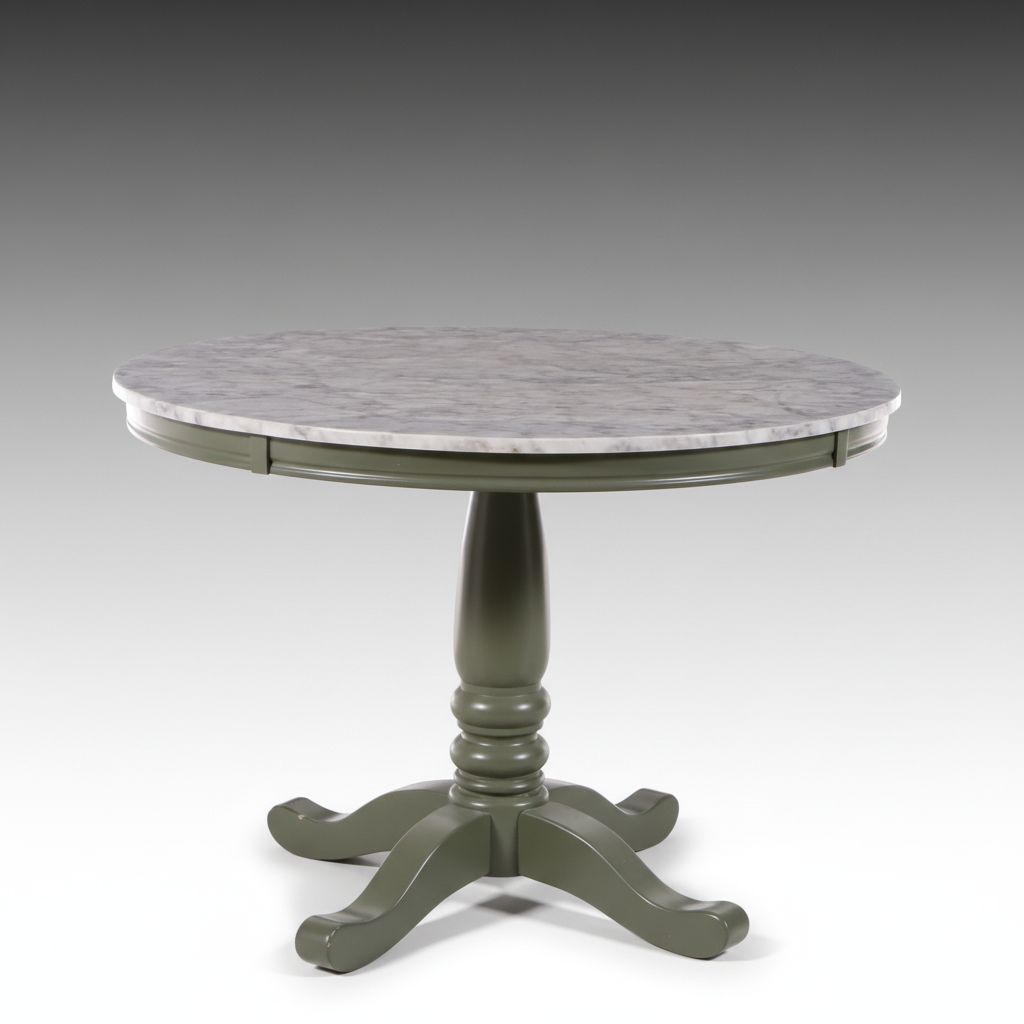 Furniture of America Contemporary Farmhouse Style Marble Top Pedestal Table