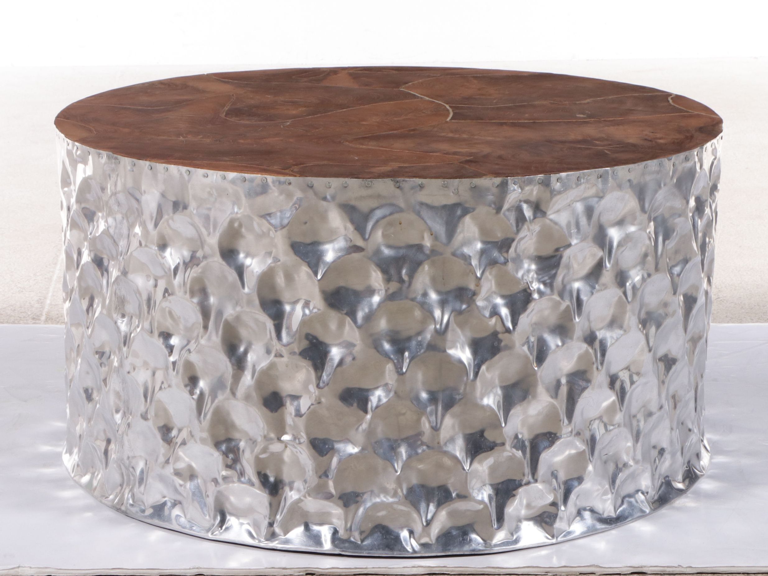 Furniture Classics Teak Root and Hammered Aluminum Coffee Table